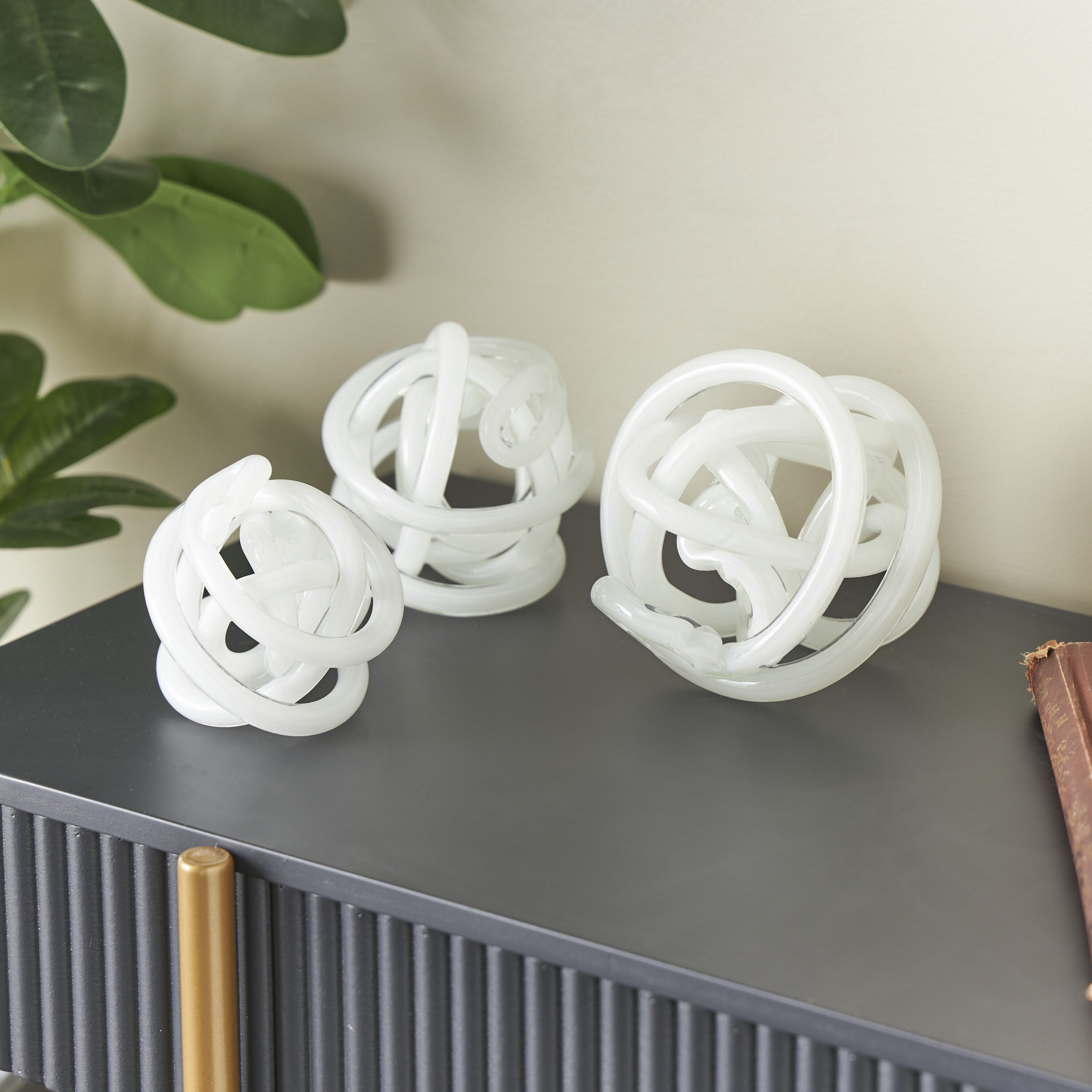 Grayson Lane 821328 3 -Pack White Glass Modern Sculpture