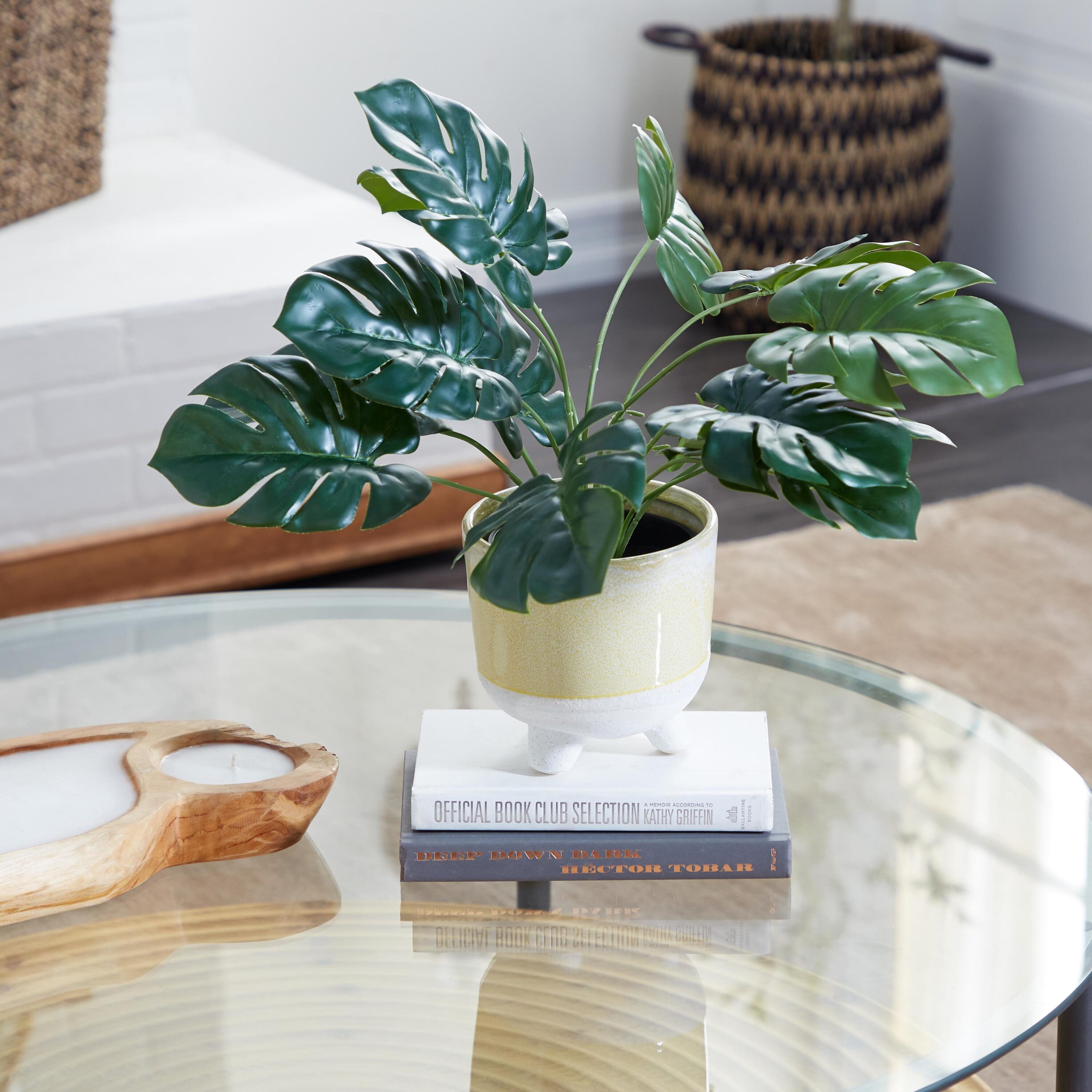 20" Green Artificial Monstera Plant in Black Plastic Pot