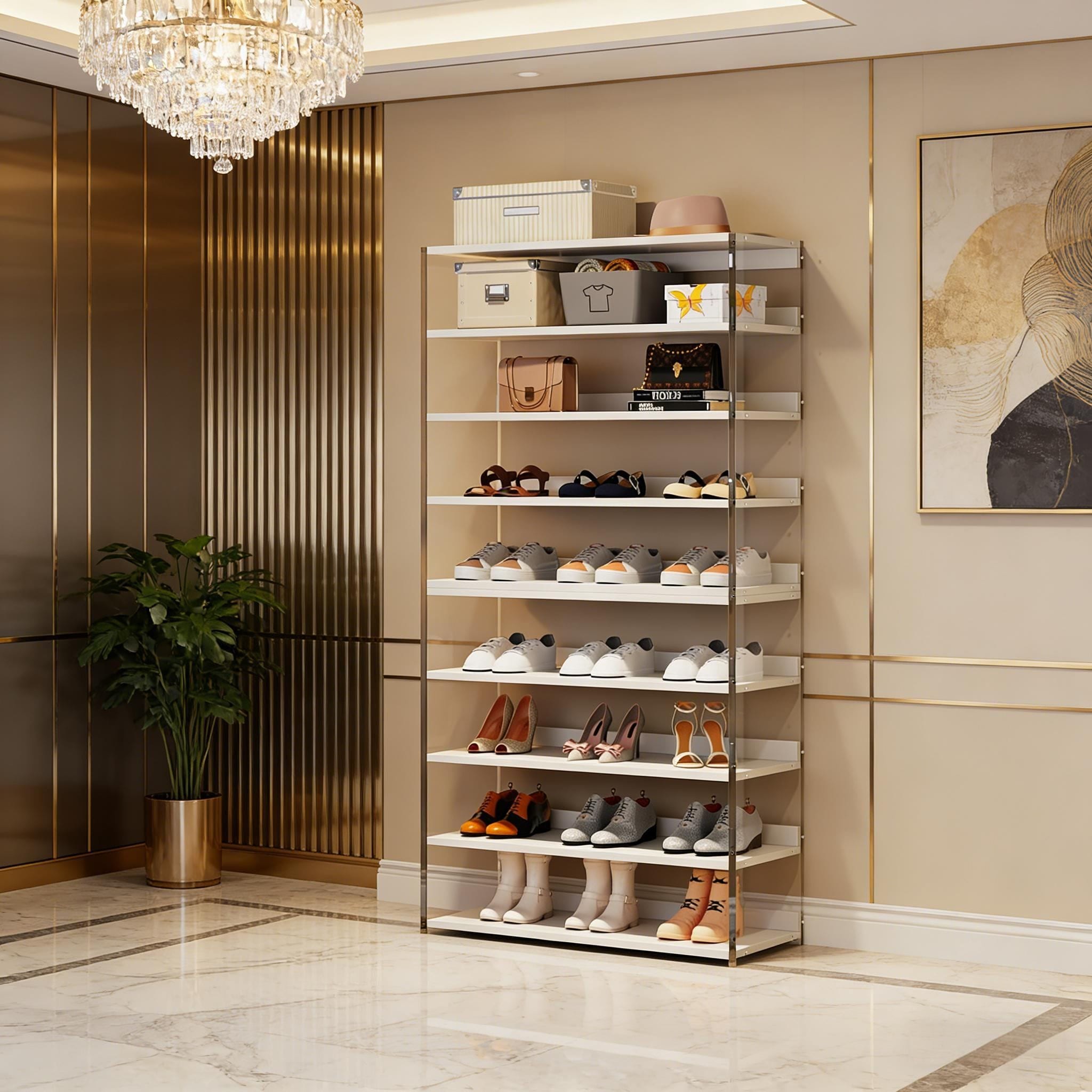 JUSHUA 8 Tier Shoe Rack 32 Pair Modern Shoe Storage Cabinet