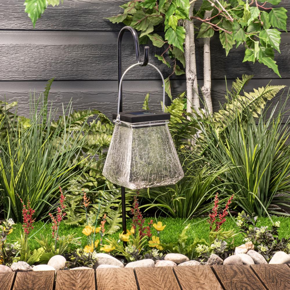 Fusion 4.53-in x 25.2-in Black Glass Solar Outdoor Decorative Lantern