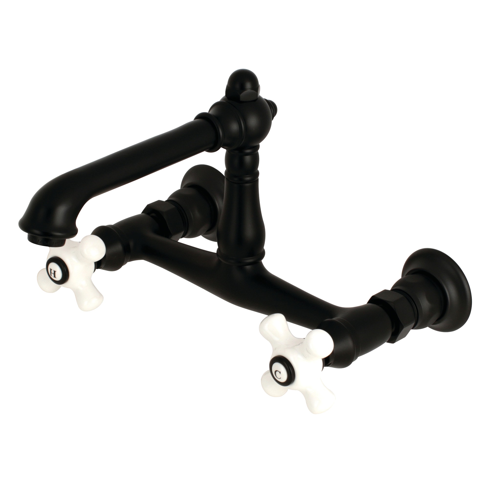 Kingston Brass WLKS7240PX English Country Matte black Wall-mount 2-handle Mid-arc Residential Handle Bathroom Sink Faucet