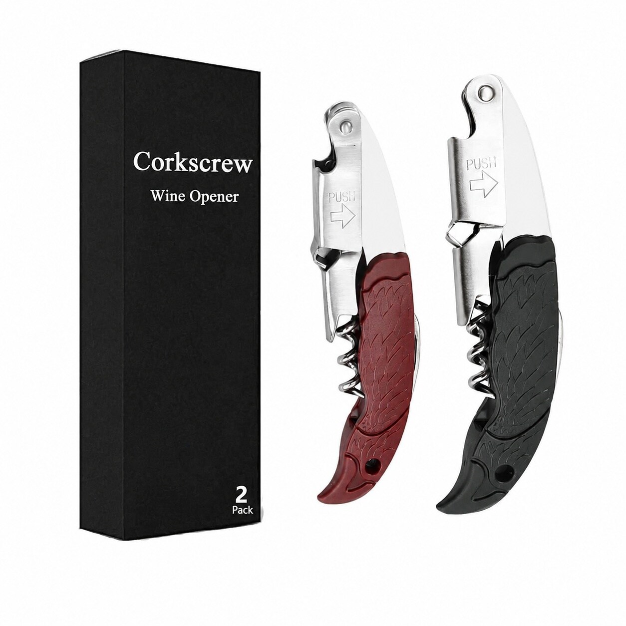 Aoibox  2 Pack 3 in 1 Double Hinged Manual Waiter Wine Opener with Foil Cutter and Beer Bottle Opener 5 31 in
