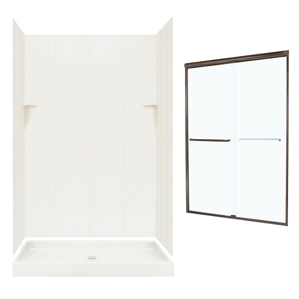 SWAN SQP3248018-M46570BC 5-Piece 32-in W x 48-in L x 72-in H Bisque Rectangular Alcove Shower Kit (Center Drain) with Base, Wall, Door and Drain Included