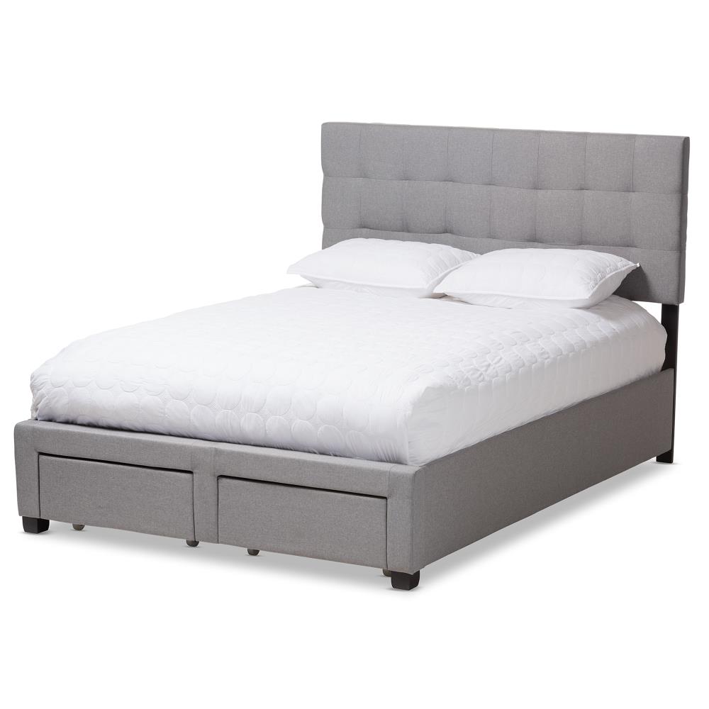 Baxton Studio Ingrid Silver Gray Queen Wood Upholstered Bed at