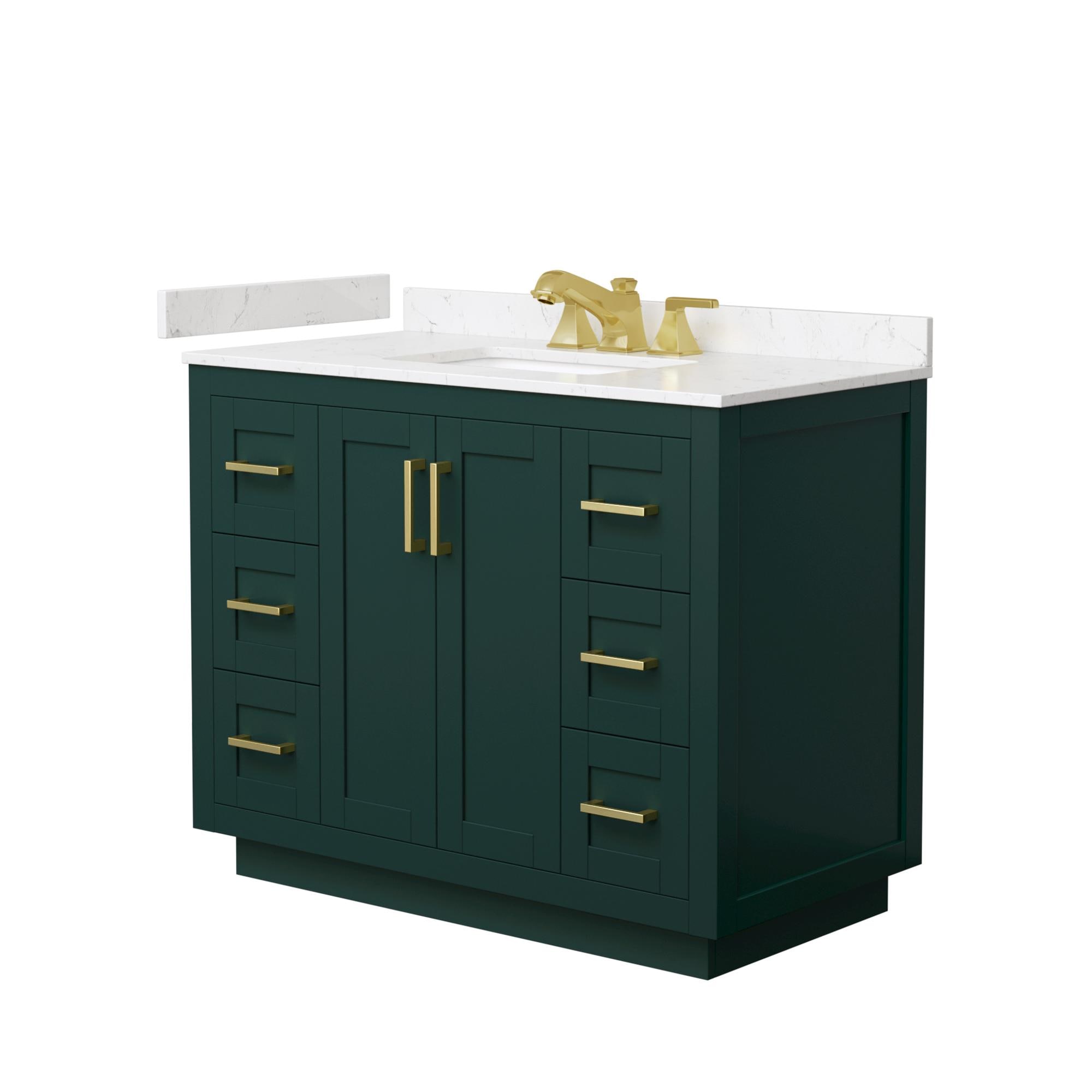 Wyndham Collection WCF292942SGDC2US3MXX Miranda 42-in Green with Brushed Gold Trim Undermount Single Sink Bathroom Vanity with Carrara Cultured Marble Cultured Marble Top