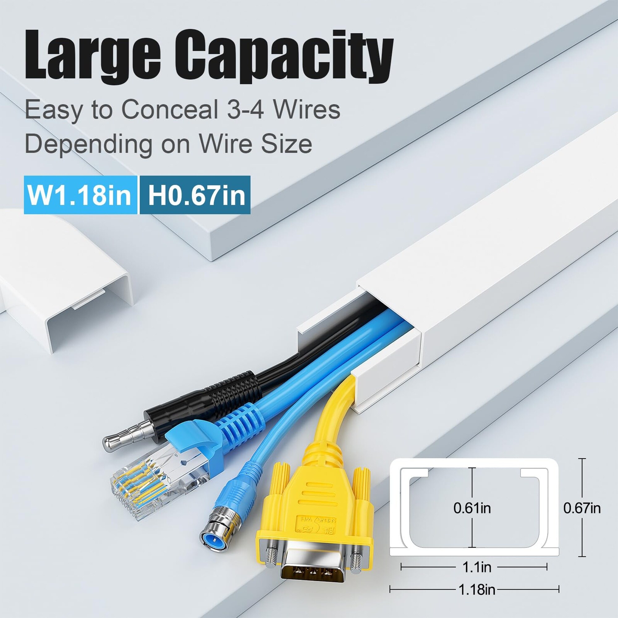 OGETFUUR 113.6in White Cord Cover Wire Hider with 8-Piece Set for Wall ...