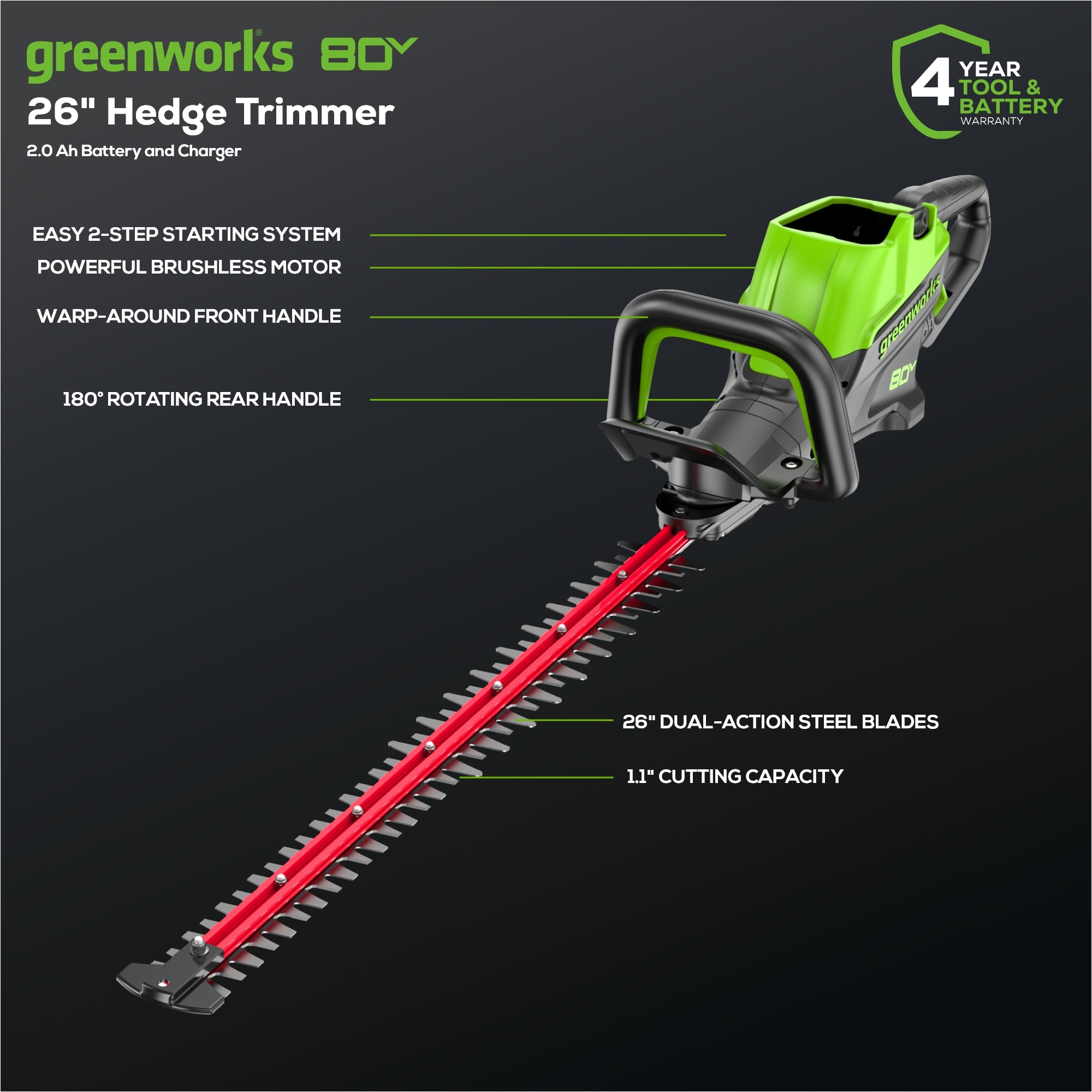 Greenworks HT80L213 Cordless-Hedge-Trimmers - View #3