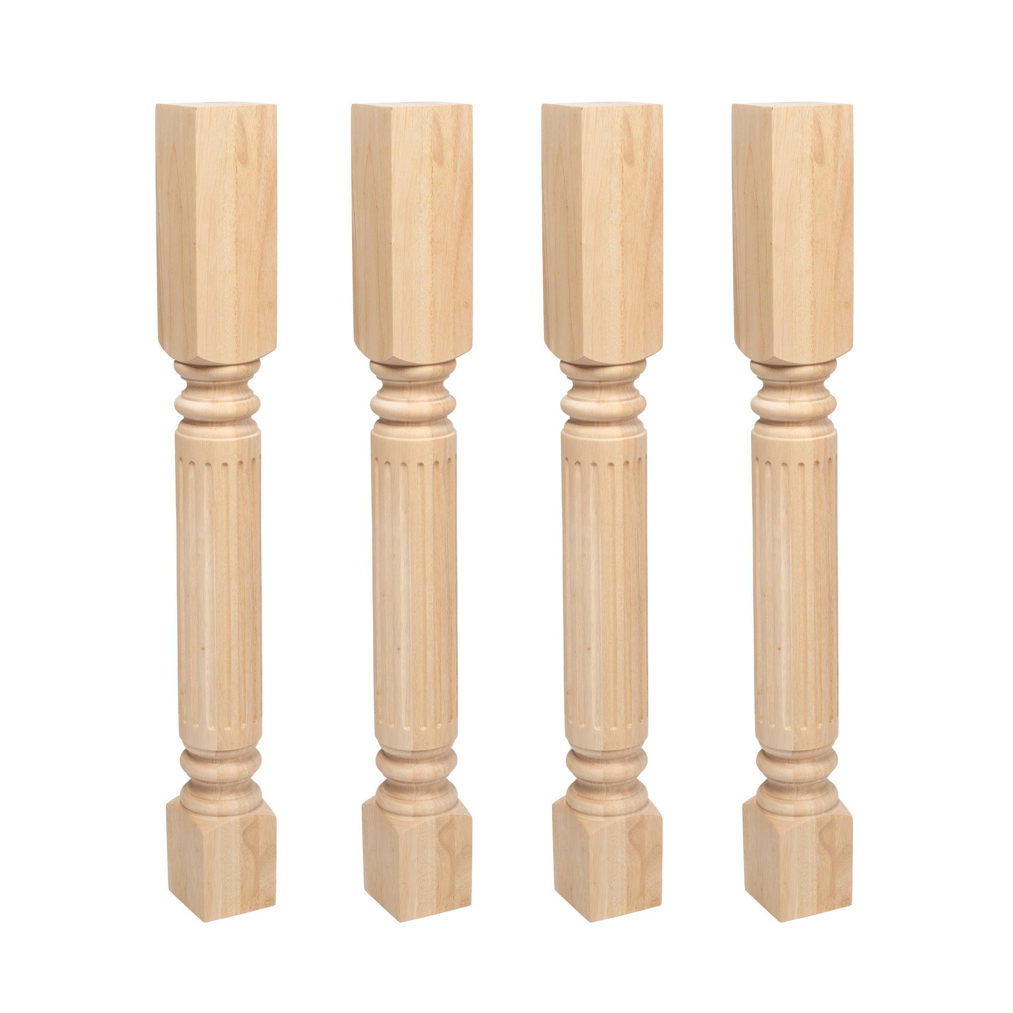 Unfinished Solid Rubberwood Fluted Kitchen Island Legs Set