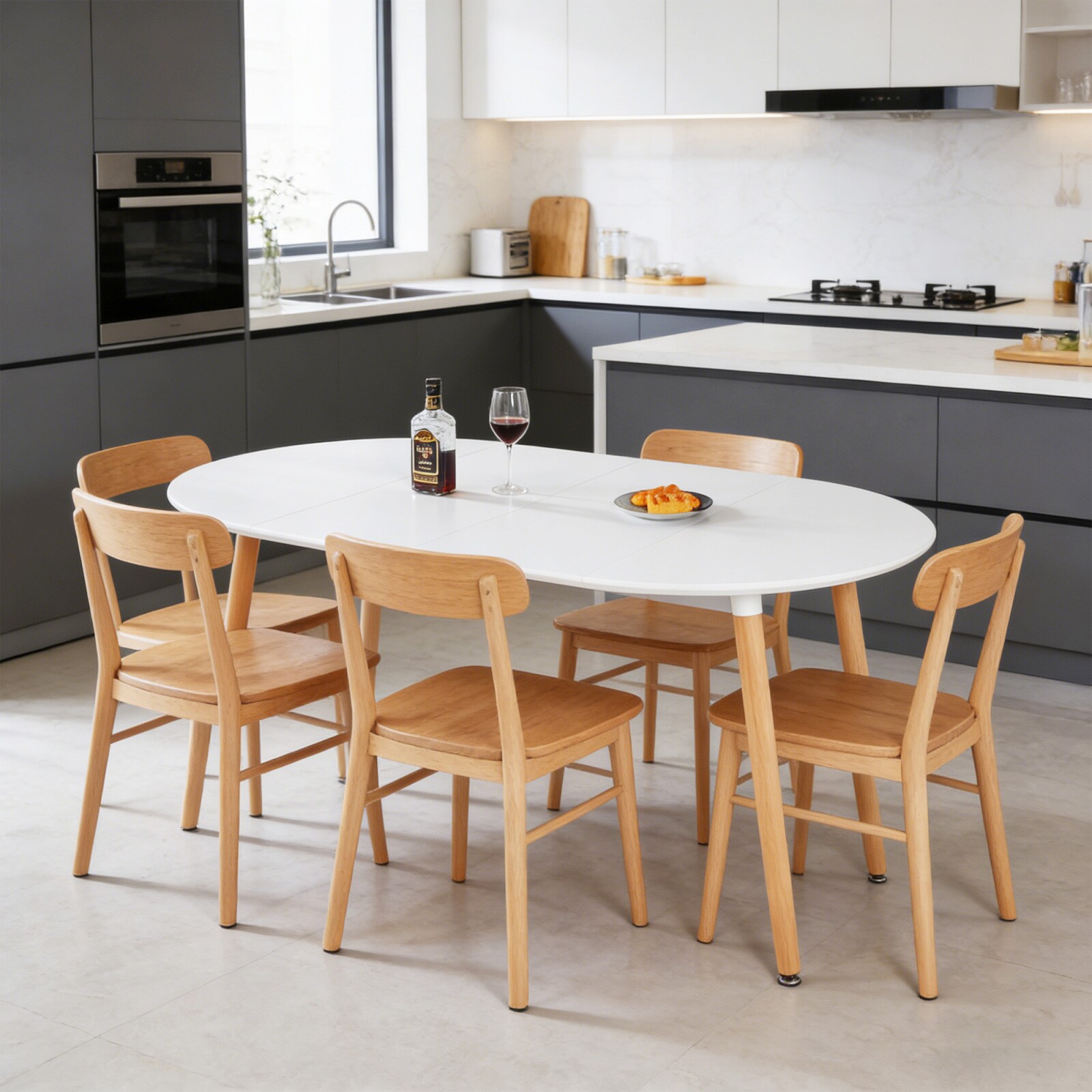 CHITA White Matte Extendable Dining Table with an Extension Function ...