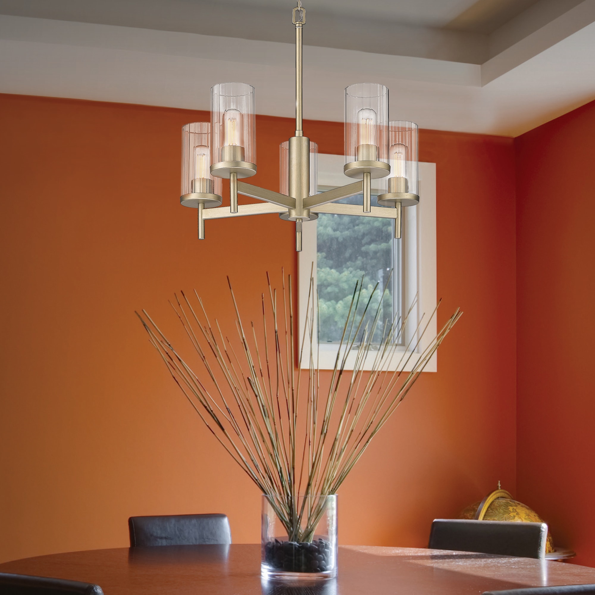 Transitional 32" Copper Patina Circular Hoop Chandelier with Candelabras