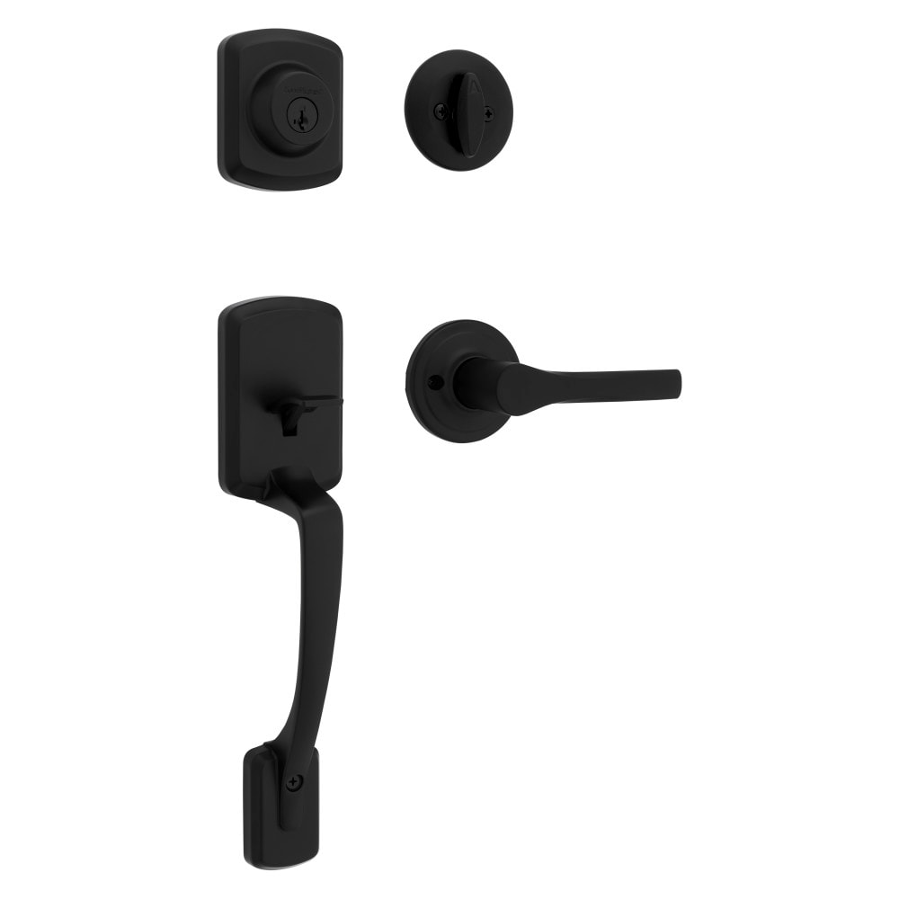 Kwikset Henley Matte Black Exterior Single-Cylinder Deadbolt and Keyed Entry Door Handleset ft. SmartKey Security