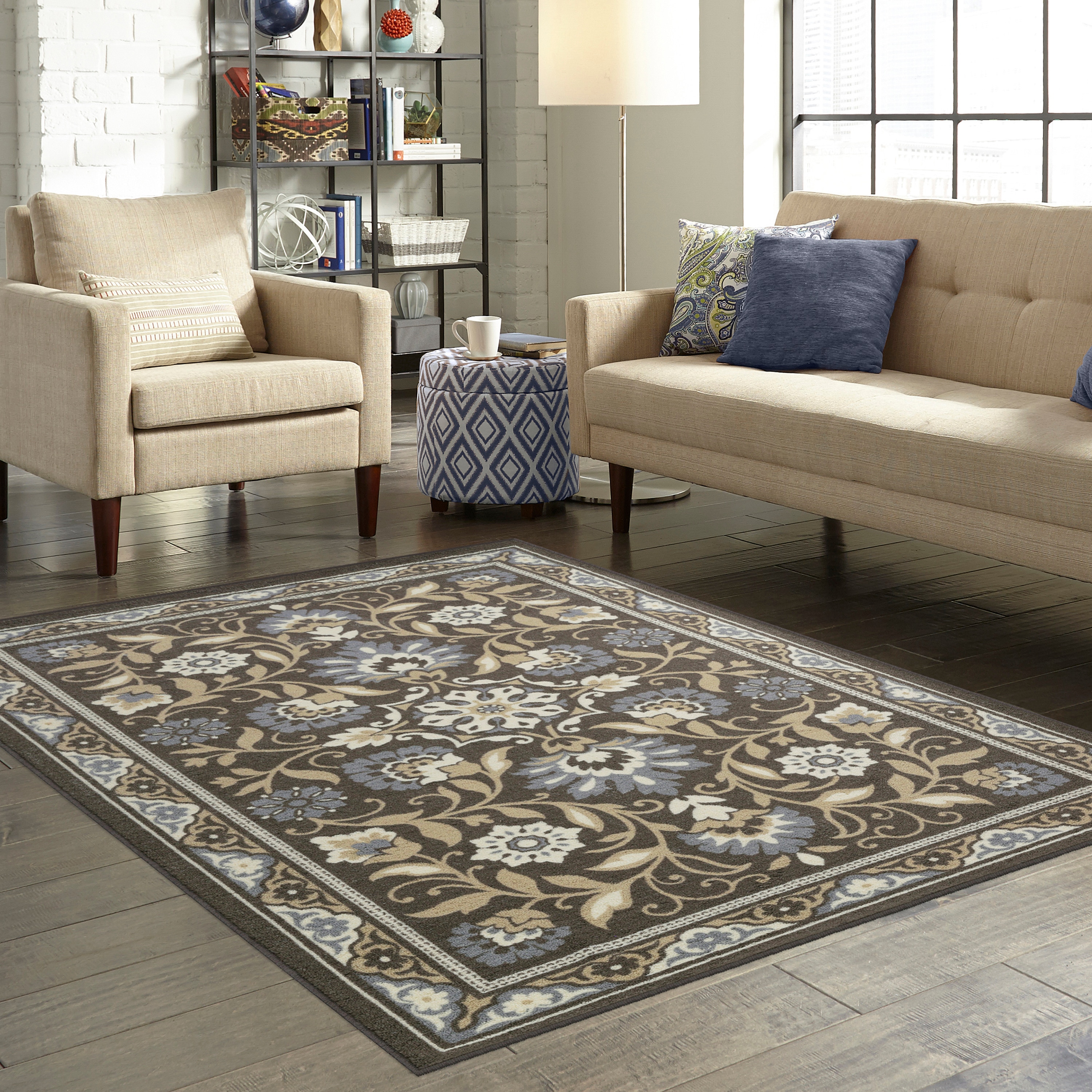 Maples Rugs B4572702 5 x 7 (ft) Tufted Polyester Light Brown/Gray Rectangular Indoor Border Area rug