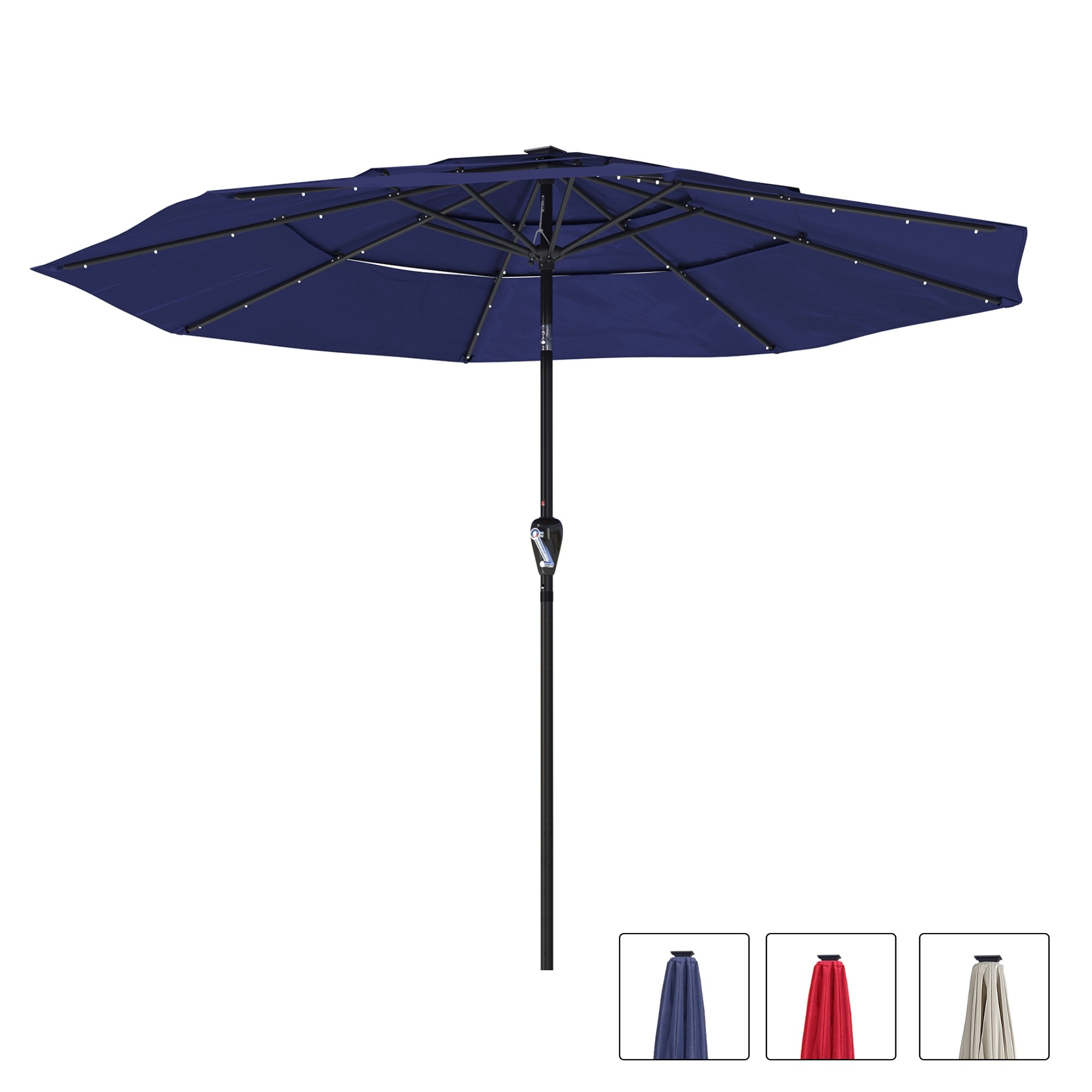 Mondawe 21WF372NY-ED 10-ft Aluminum Navy Push-button Tilt Market Patio Umbrella with Lights