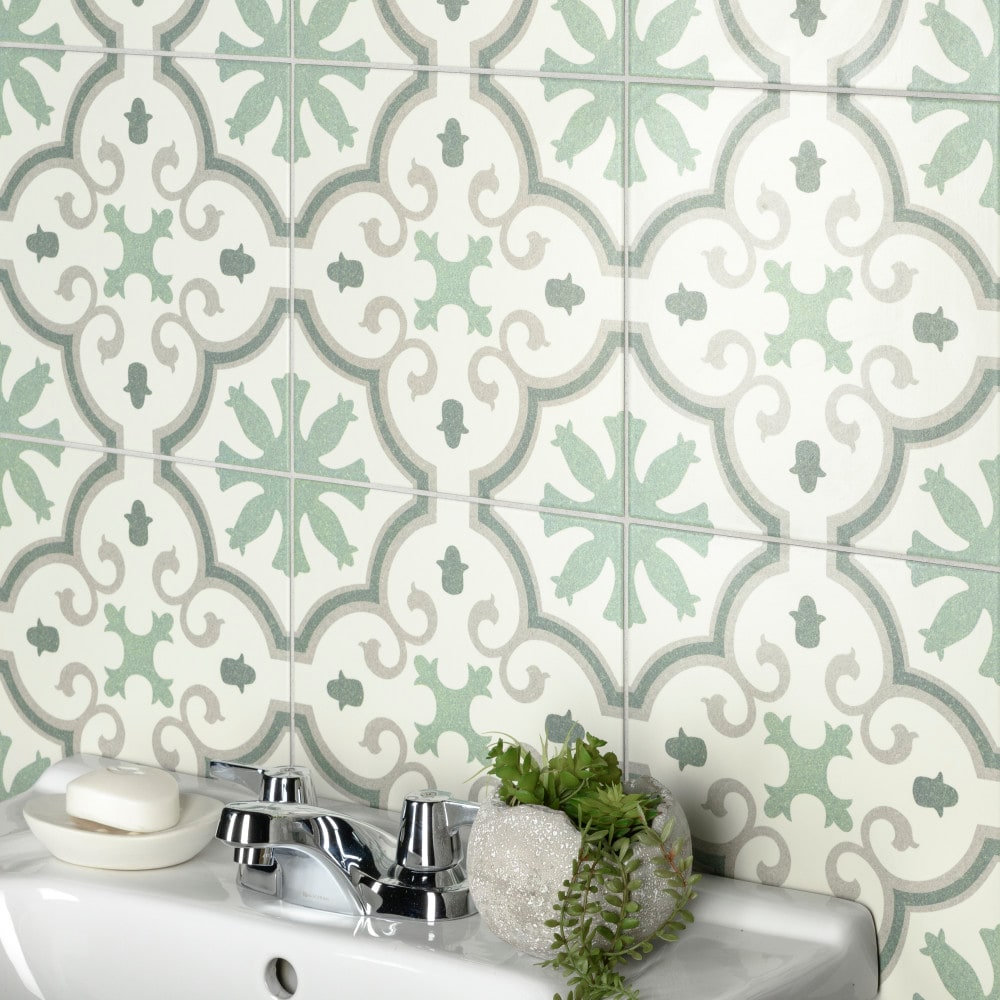 SomerTile Monteca Green Encaustic 9.75 x 9.75 Porcelain Floor and Wall Tile