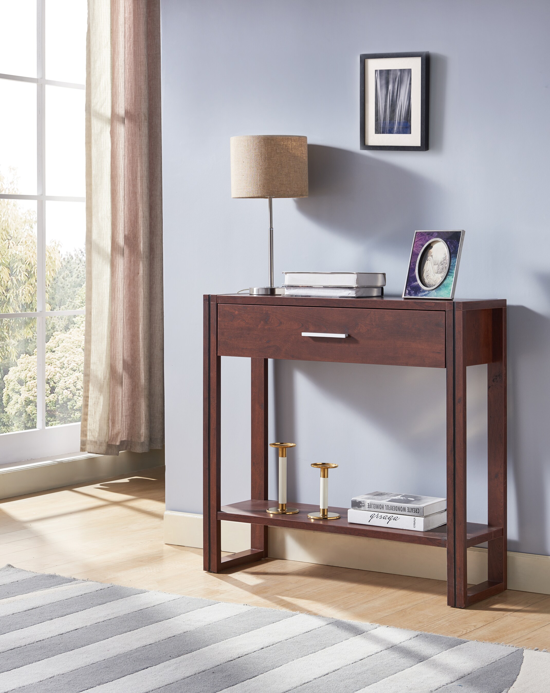 Furniture of America IDI-192525 Liv Rustic Vintage Walnut Console Table