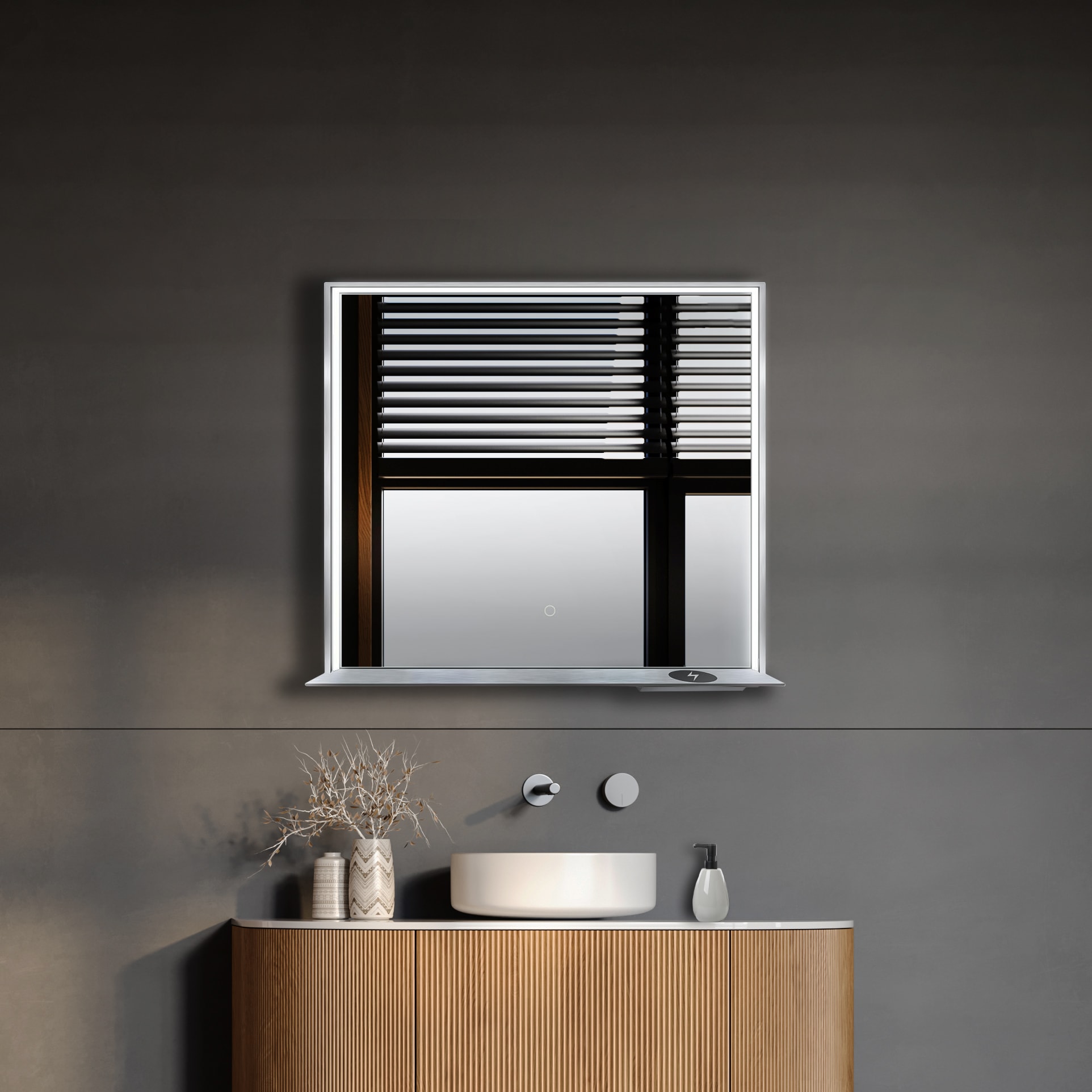 Dreamwerks FR-006-M LED Mirrors 36-Inches x 24-Inches Framed Rectangle Dimmable LED Lighted Fog Free Bluetooth Bathroom Vanity Mirror ( Brushed Nickel )