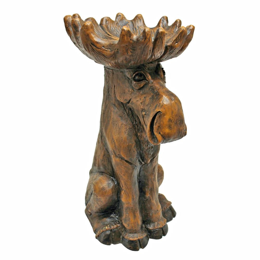 Silvertone Smiling Sitting Moose 9.5 inch Resin Decorative Outdoor Garden Statue