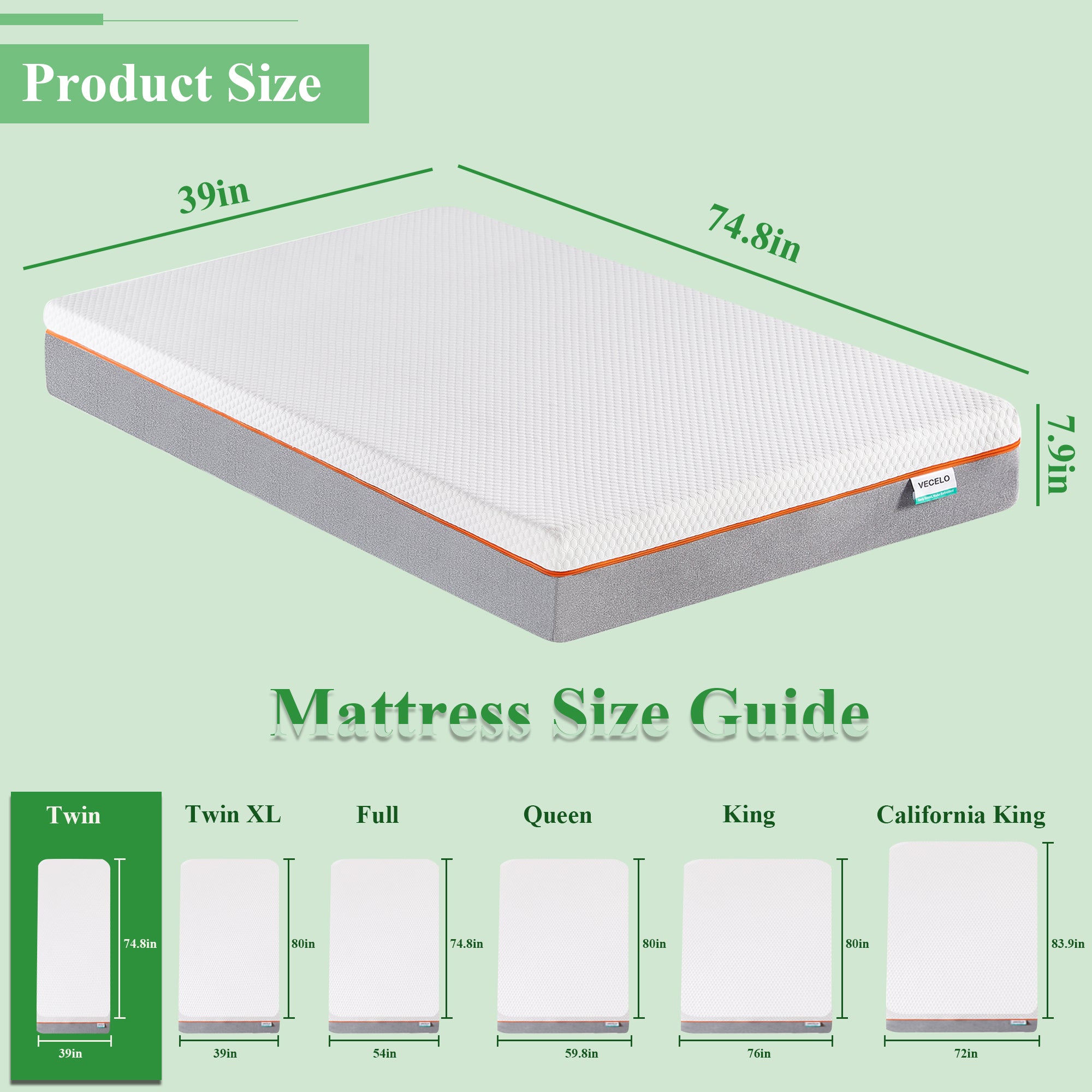 Vecelo LOE-M08-T01-WHT Mattresses-Boxsprings - View #3