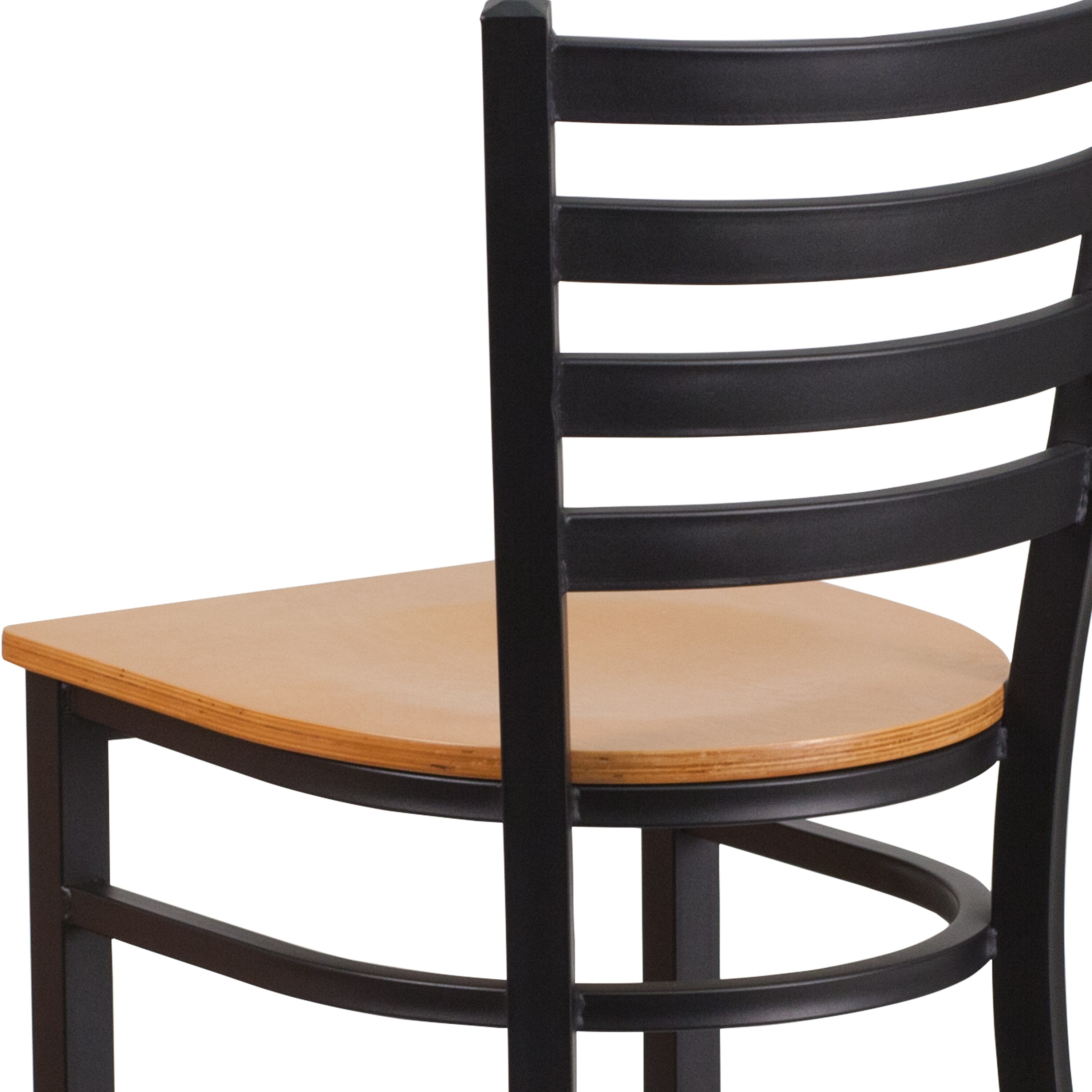 Black Metal Ladder Back Barstool with Natural Wood Seat