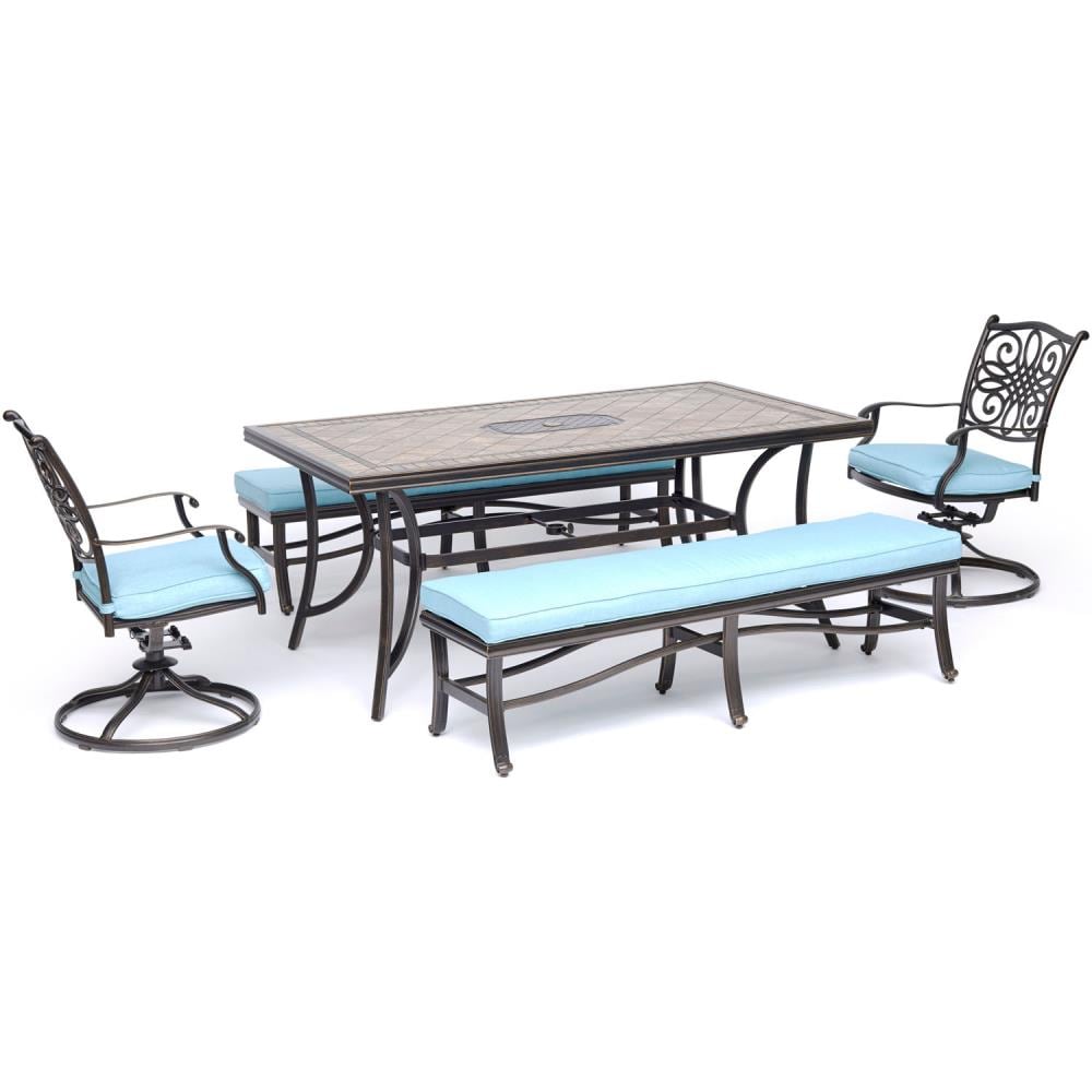 Hanover MONDN5PCSW2BN-BLU Monaco 5-Piece Bronze Patio Dining Set with Blue Cushions