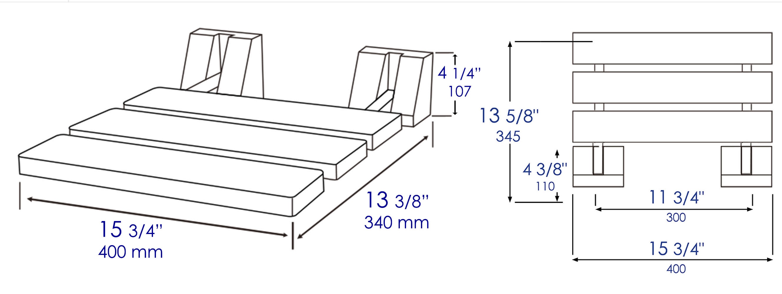 Foldable Teak and Black Matte Shower Seat with Square Hardware
