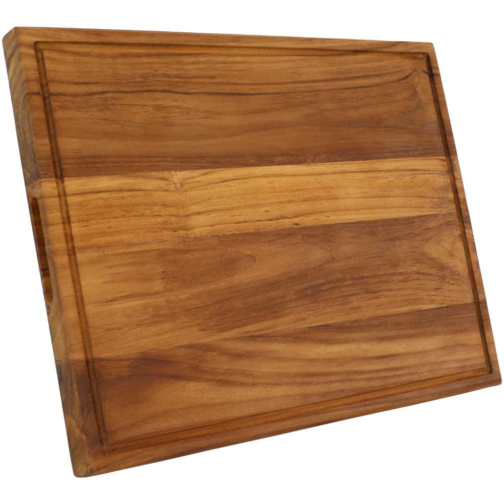5-Piece 20 in. x 15 in. Rectangular Teak Wood Reversible Chopping Serving Board Cutting Board Set, Natural