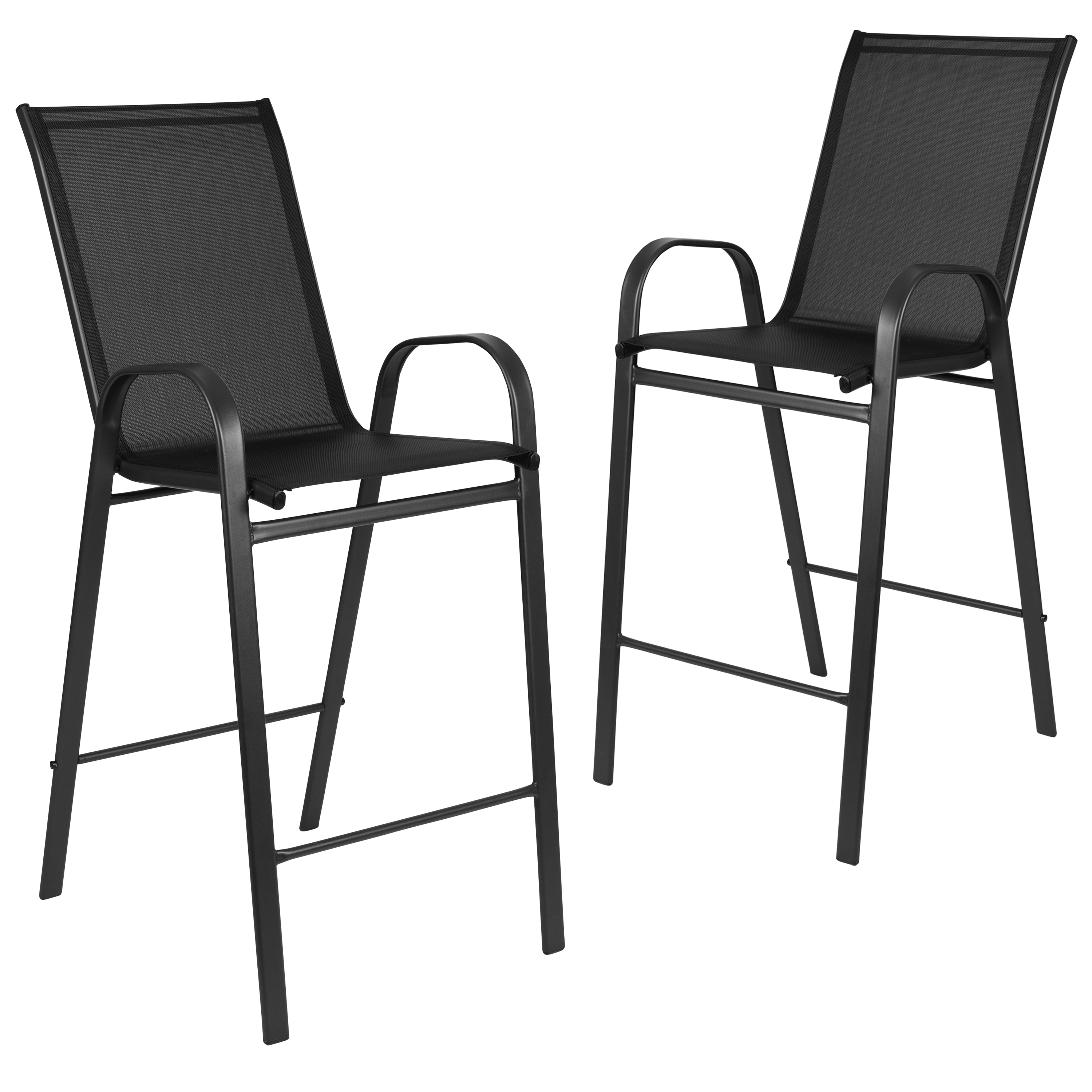 Flash Furniture 889142898917 2 Pack Brazos Series Black Outdoor Barstool with Flex Comfort Material and Metal Frame