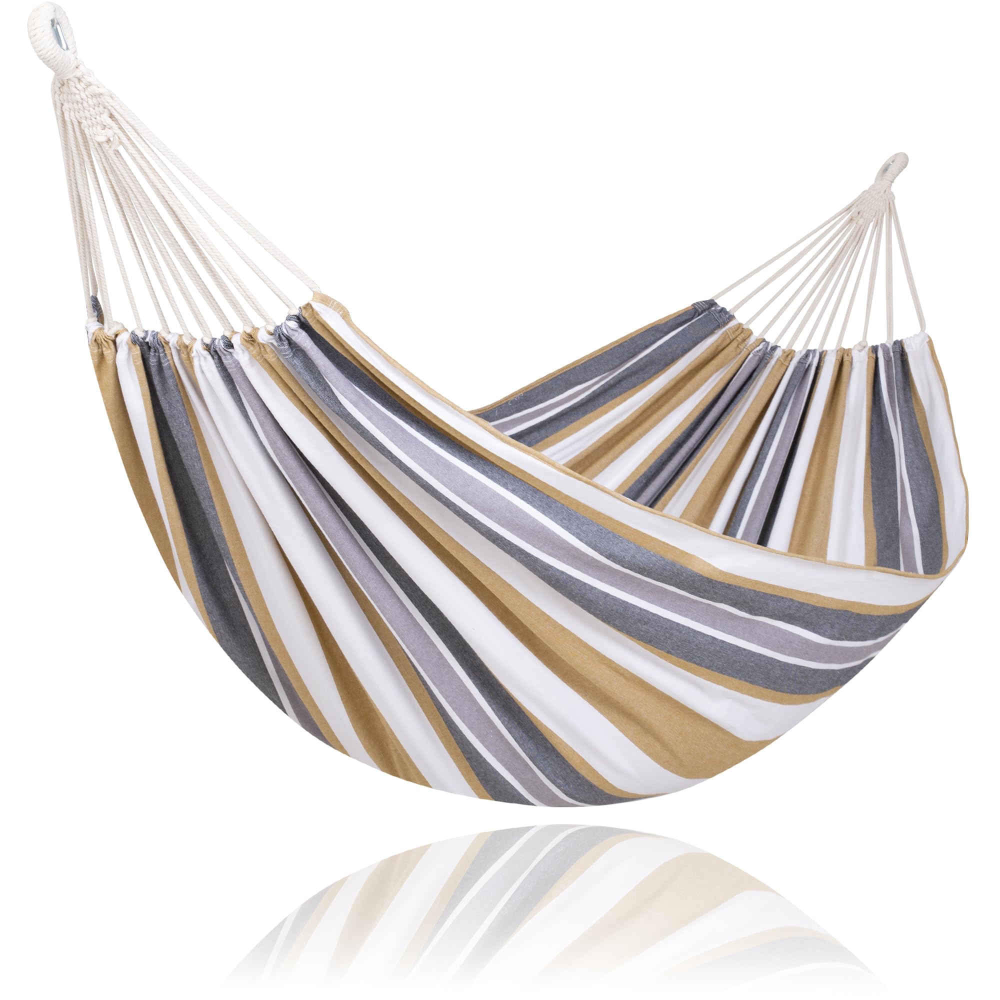 Adrinfly  Large Outdoor Tree Hammock Coffee Stripes Eco Friendly Poly Cotton Fabric Child and Pet Friendly Portable Durable Cocoon Style for