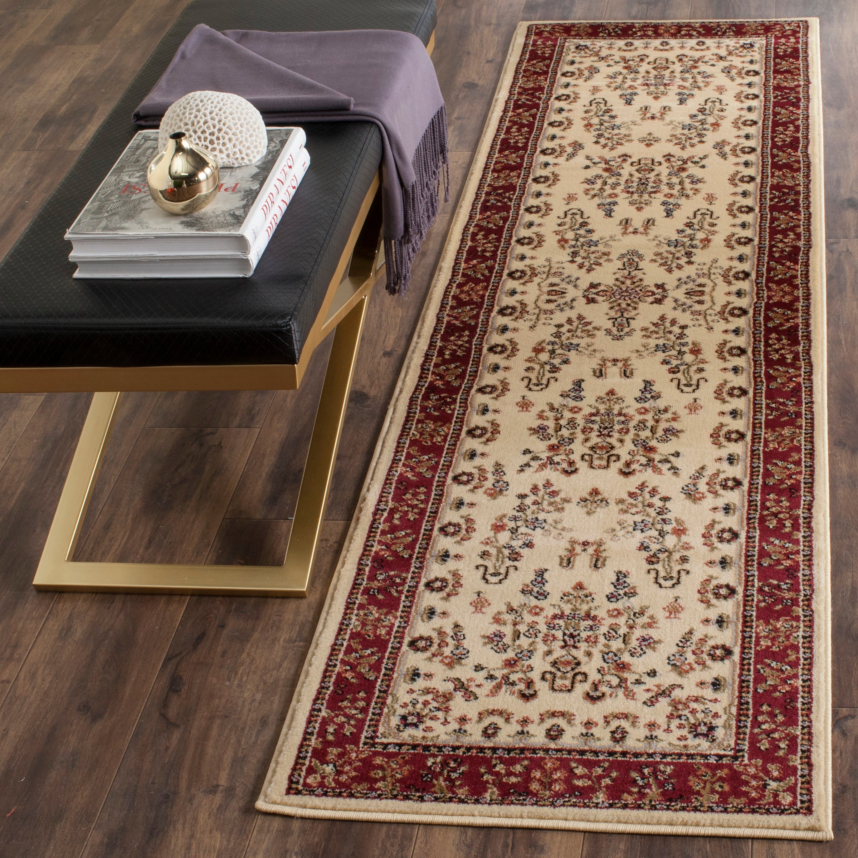 Safavieh LNH331A-28 Lyndhurst Hamadan 2 x 8 (ft) Loomed Polypropylene Ivory/Red Rectangular Indoor Floral/Botanical Oriental Runner rug