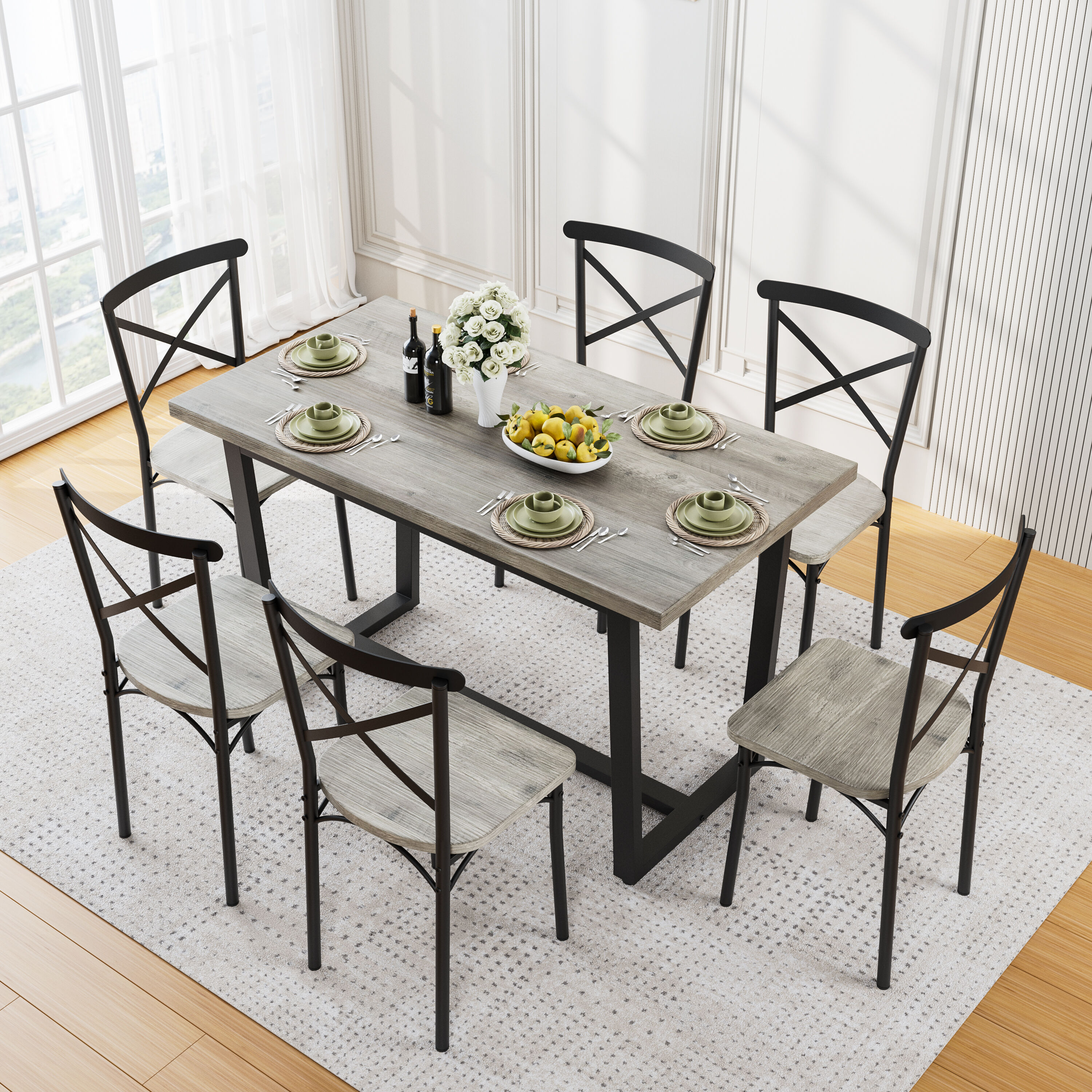 Fun Orange FUNS3DS17 Gray Contemporary/Modern Dining Room Set with Rectangular Table ( Seats 6 )