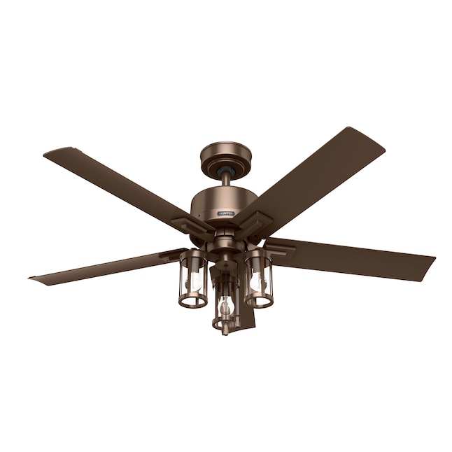 Hunter Lawndale 52 In Satin Bronze Indoor Outdoor Ceiling Fan With Light 5 Blade The Fans Department At Lowes Com