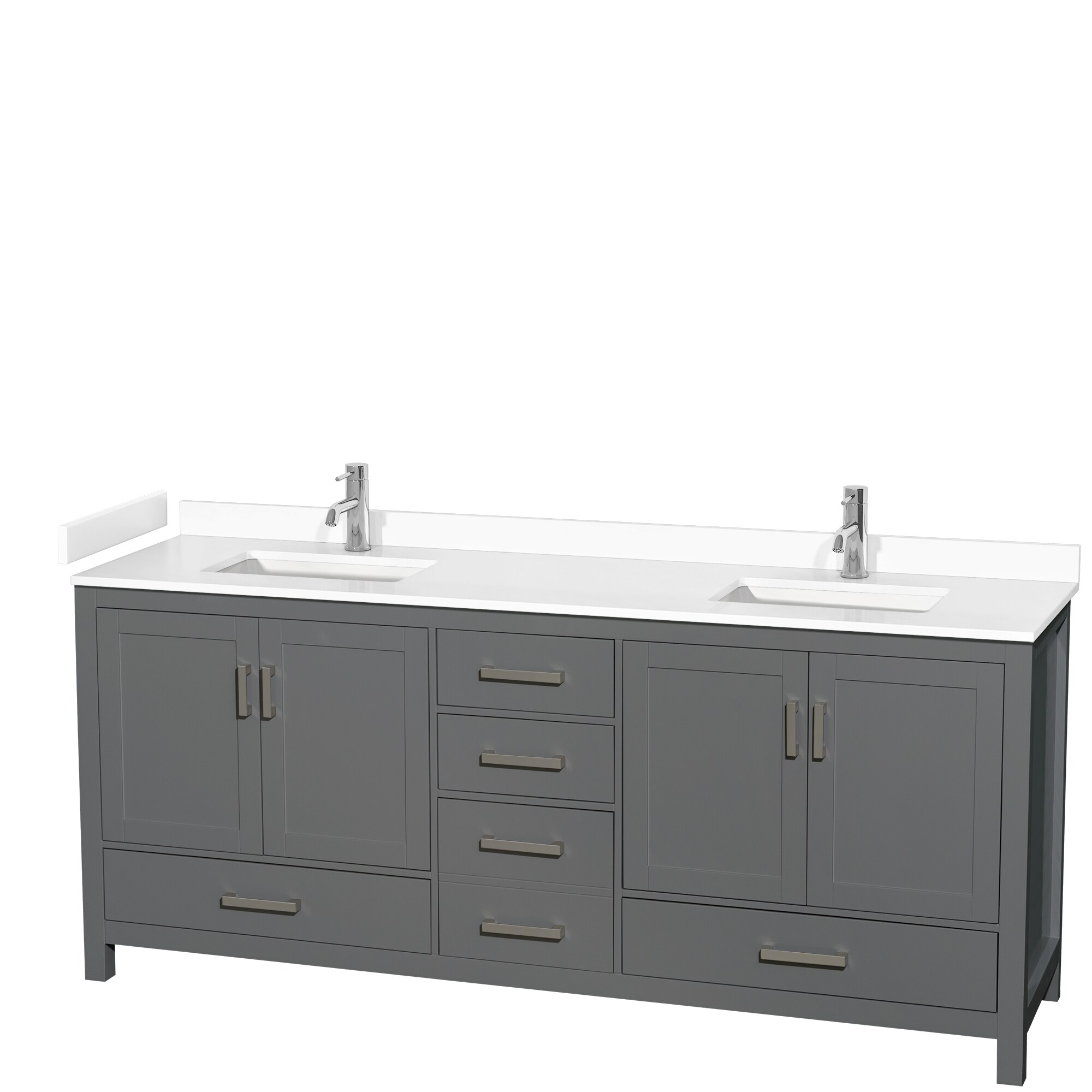 Wyndham Collection WCS141480DKGWCUNSMXX Sheffield 80-in Dark Gray with Brushed Chrome Trim Undermount Double sink Bathroom Vanity with White Cultured Marble Cultured marble Top