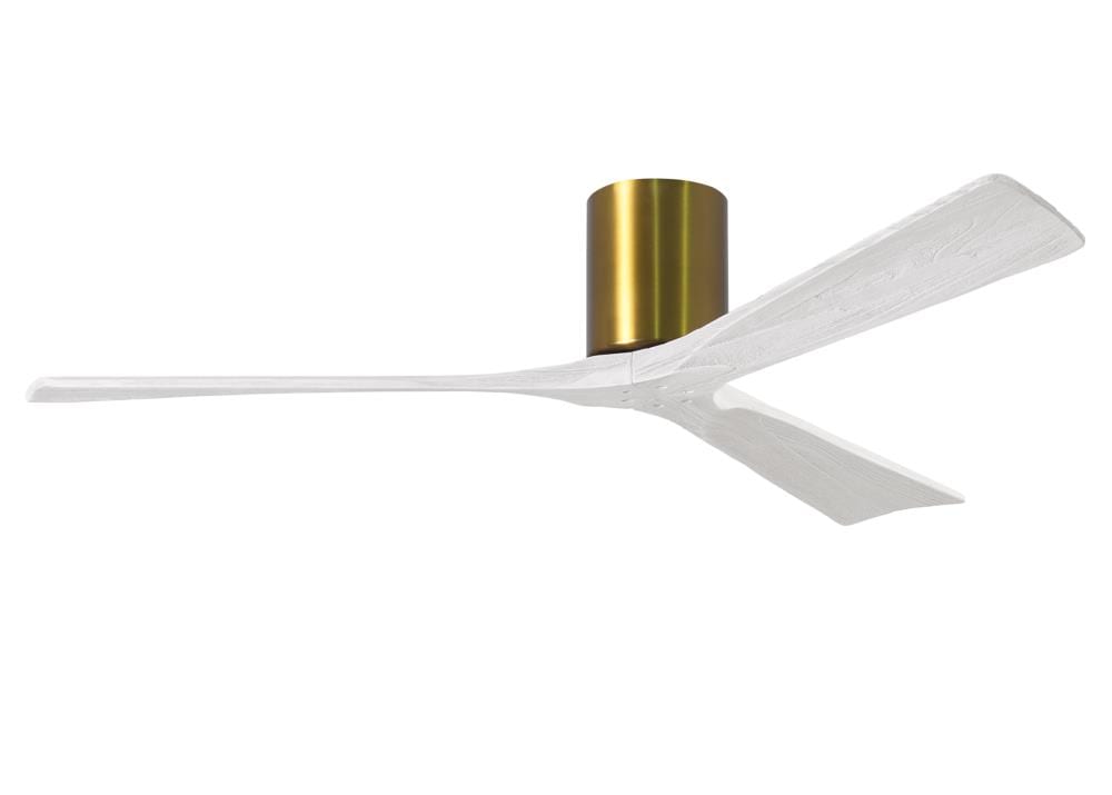 Matthews Fan Company IR3H-BRBR-MWH-60 Irene-3H 60-in Outdoor Flush Mount Brushed Brass with Matte White Blades Ceiling Fan Without Light - Remote Included ( 3 -Blade )
