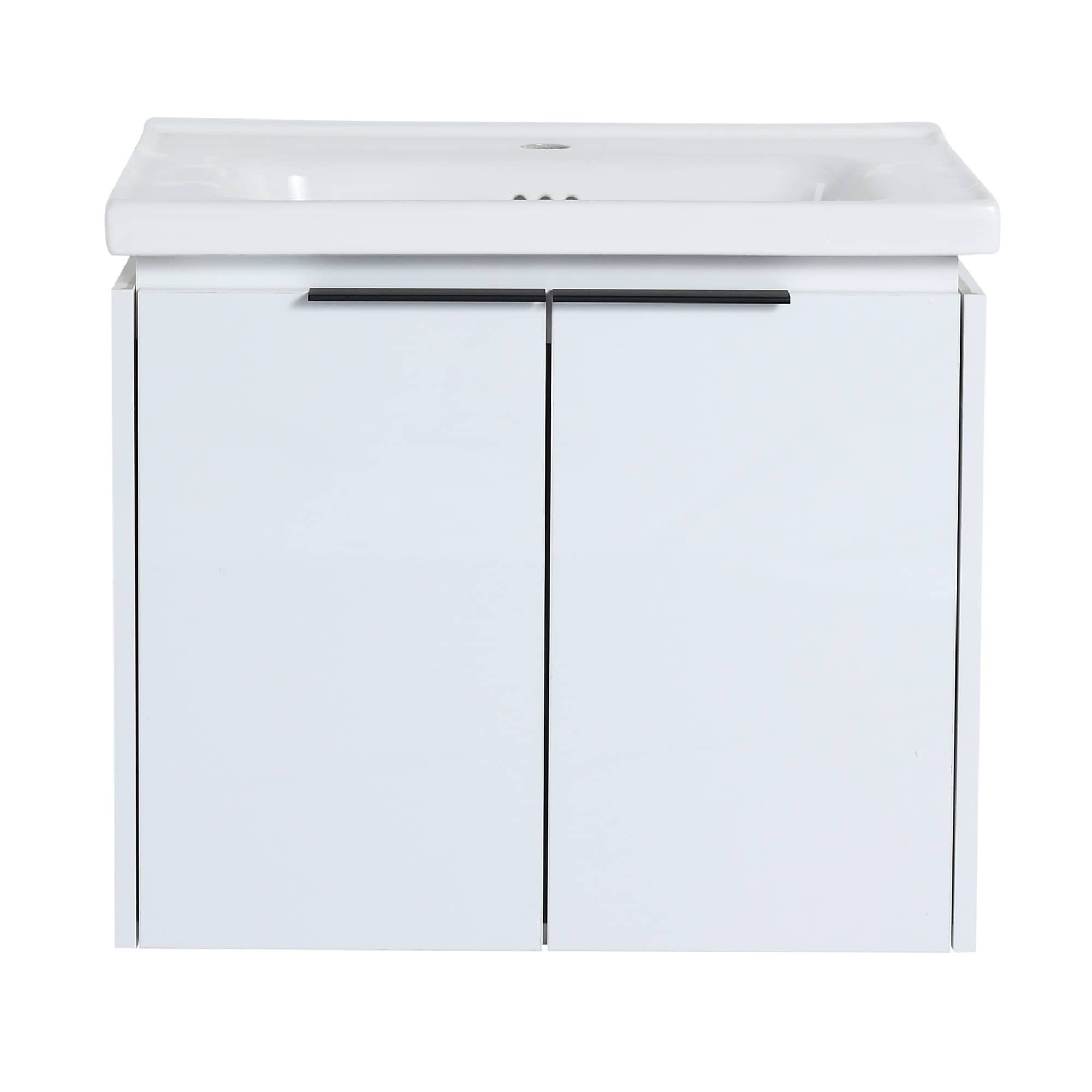 Vanityfus 24 Inch White Bathroom Vanity with Gel Sink Modern Bathroom Cabinet Wall Mounting Bathroom Vanity