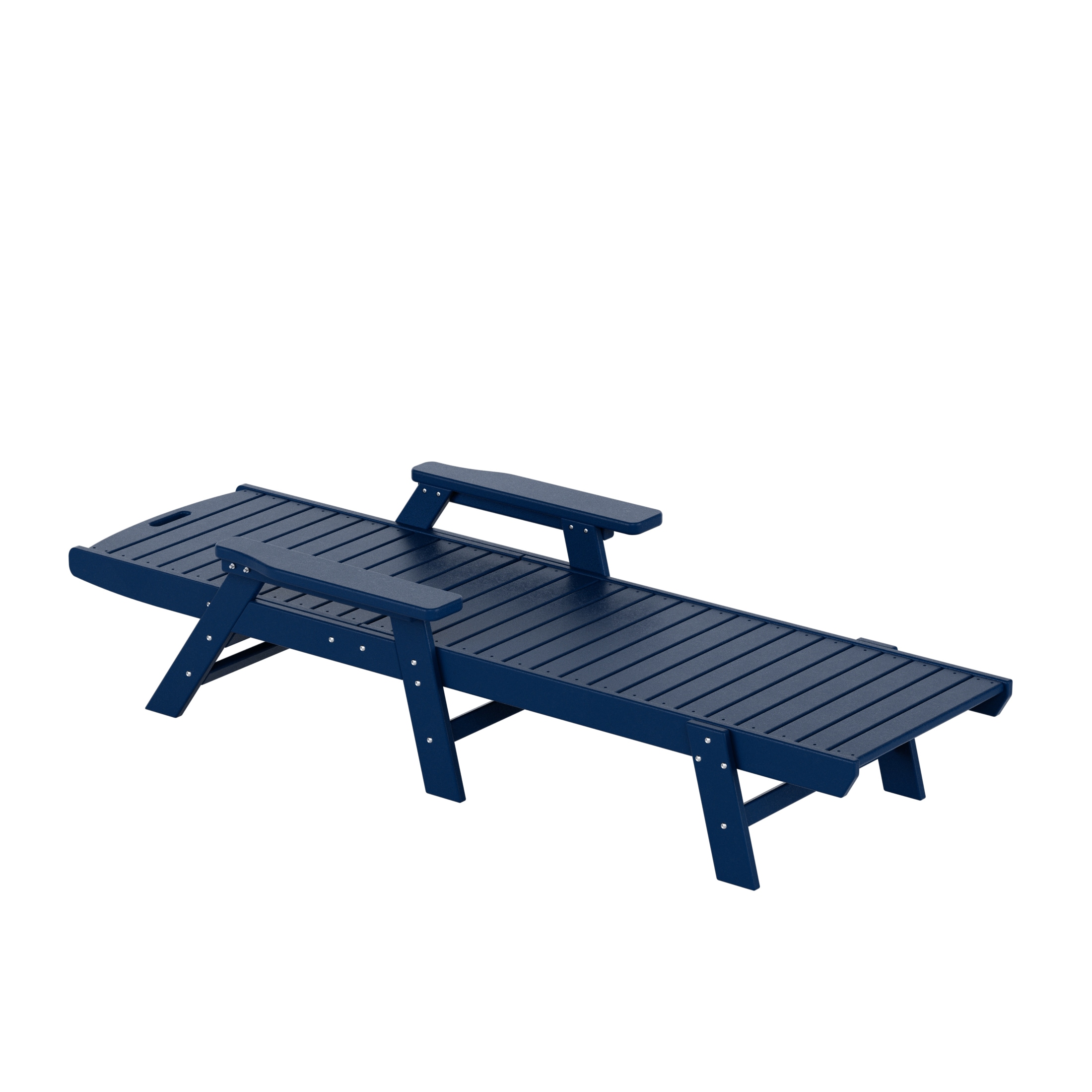 Navy Blue HDPE Adjustable Outdoor Chaise Lounge with Arms