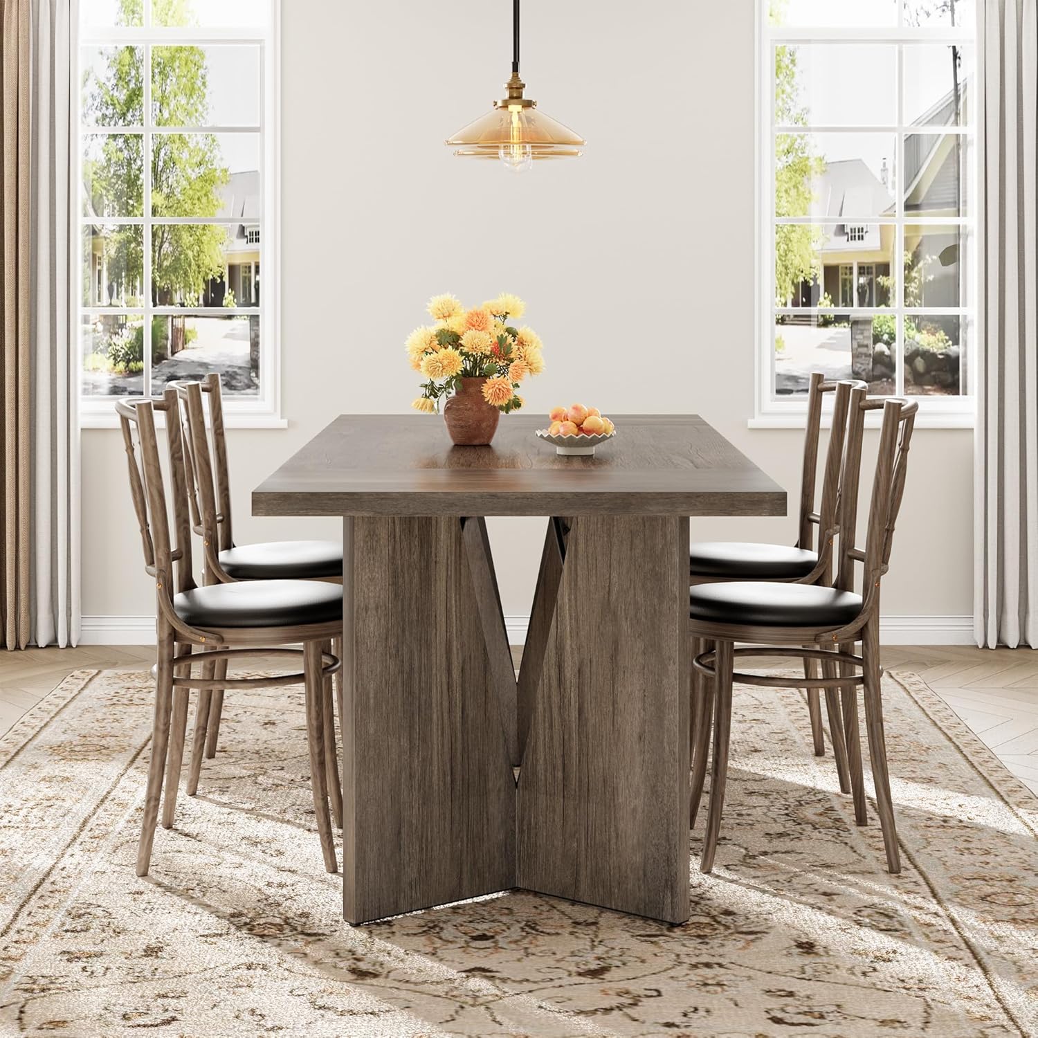 WhizMax PHO-34Q4SGVL-KLN Gray 71 Inch for 6  Long Walnut Wooden Dining and Kitchen Table with Heavy Duty Legs for Dining Room and Living Room
