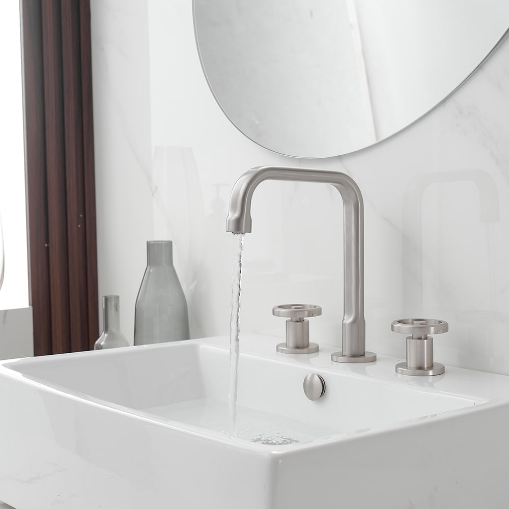 BWE Brushed Nickel Widespread 2-Handle Bathroom Sink Faucet with Drain ...