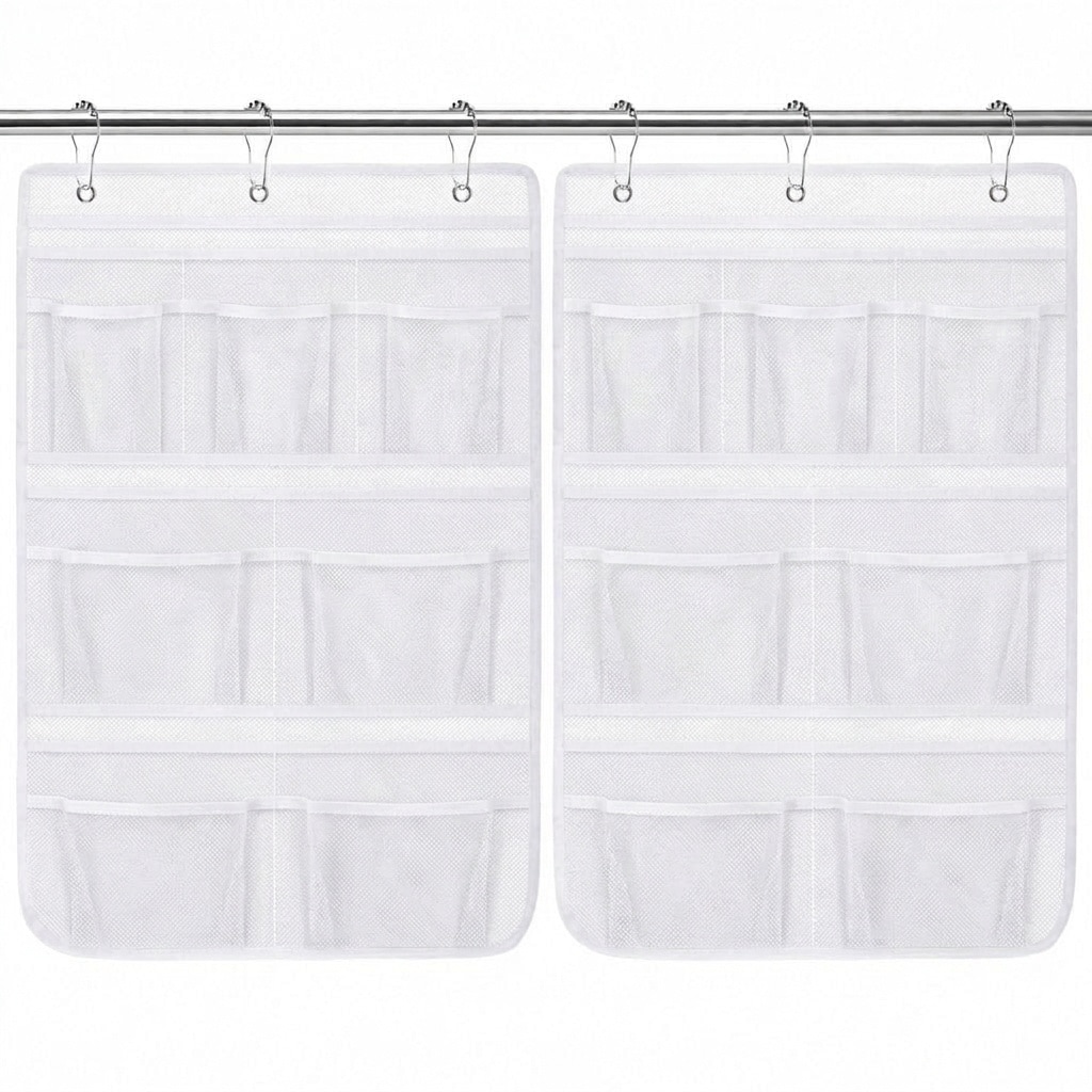 Aoibox  2 Pack Mesh Hanging Shower Caddy Organizer 7 Pockets Quick Dry Polyester Storage Bag for Bath Travel