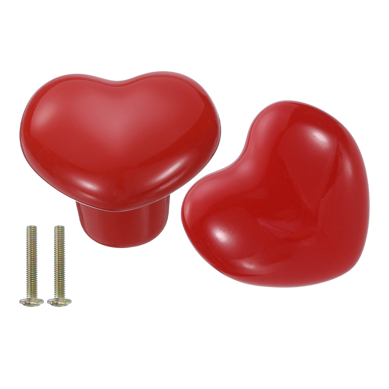 Unique Bargains S25093000UX4493 Ceramic Drawer Knobs Heart-Shaped Dresser Pulls with M4 x 25mm Screw for Cupboard Wardrobe 2 Pcs Red