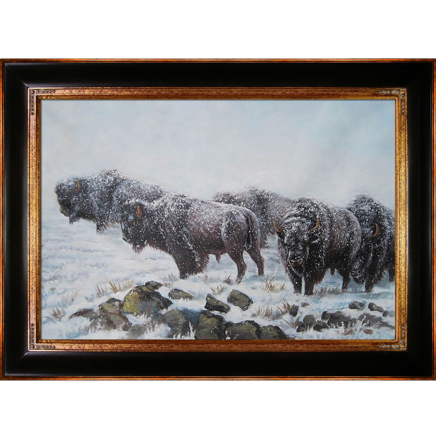 ArtistBe 688576607511 The Shapes Of Winter Reproduction John Lofgreen Framed 33-in H x 45-in W Animals Canvas Hand-painted Painting