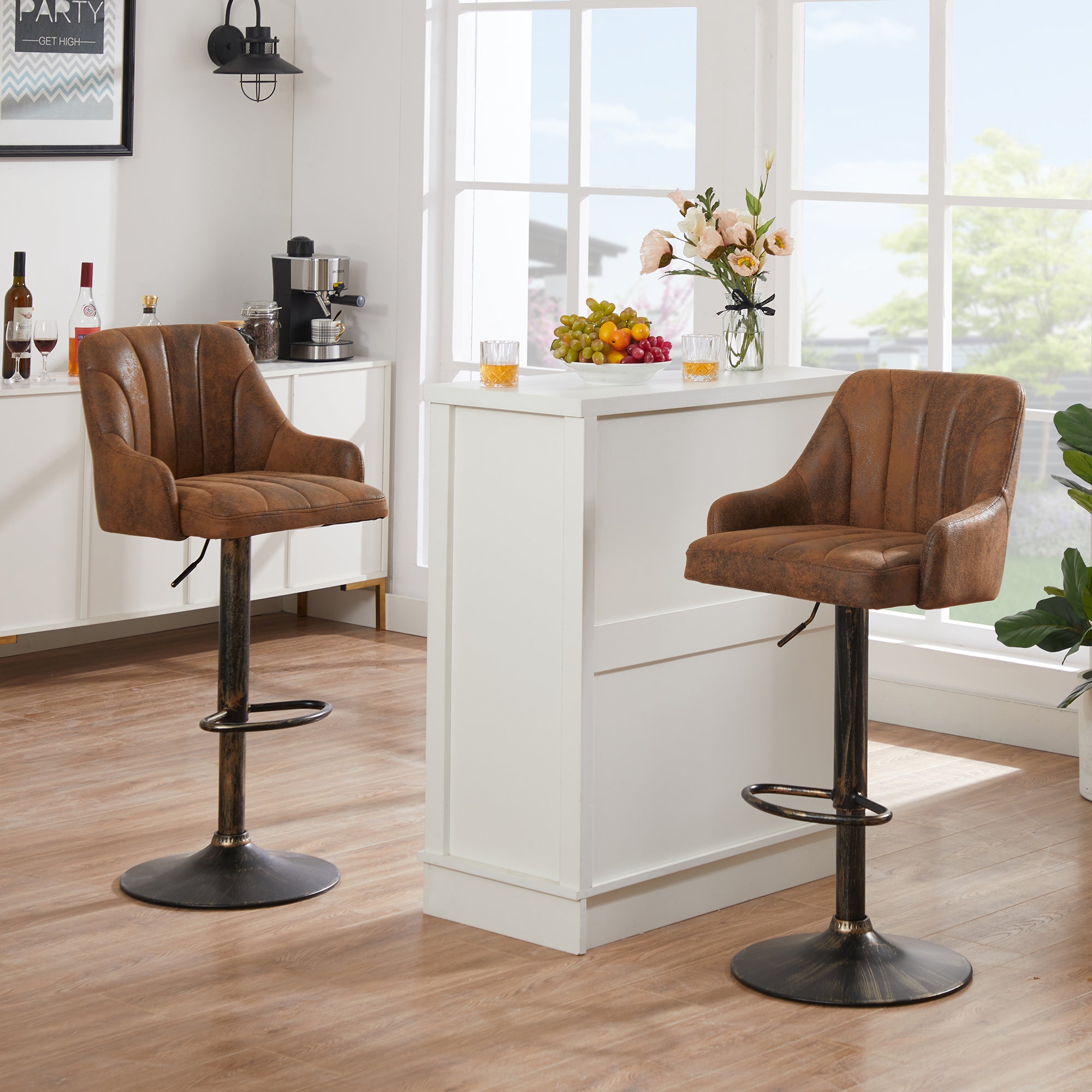Vecelo LOE-C08-DBRN Swivel Adjustable Kitchen Island Counter Height Bar Stools with PU Leather Set of 2