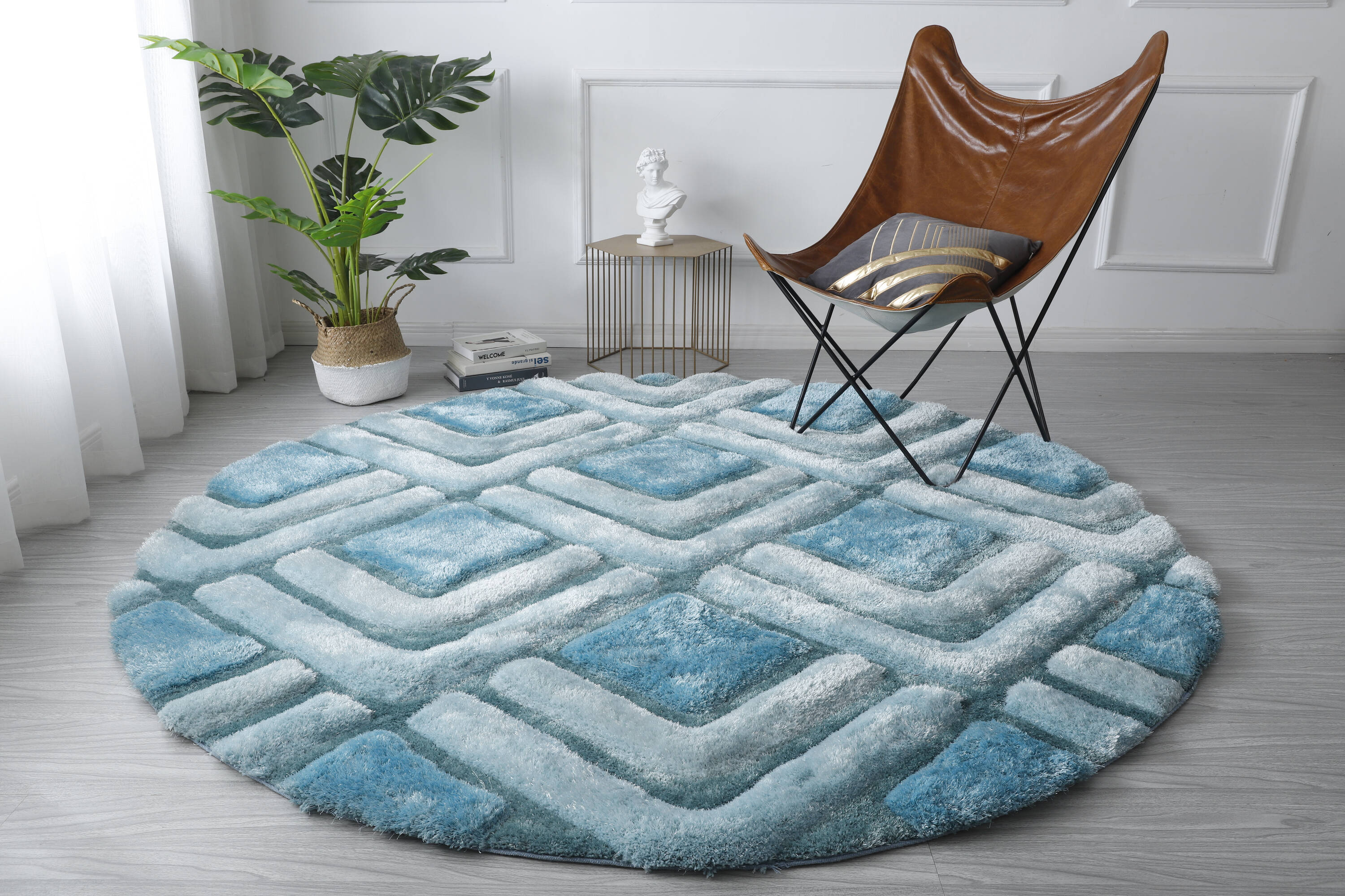 MDA Rugs MS5077 Mateos 7 x 7 (ft) Polyester Blue Round Indoor Geometric Area rug