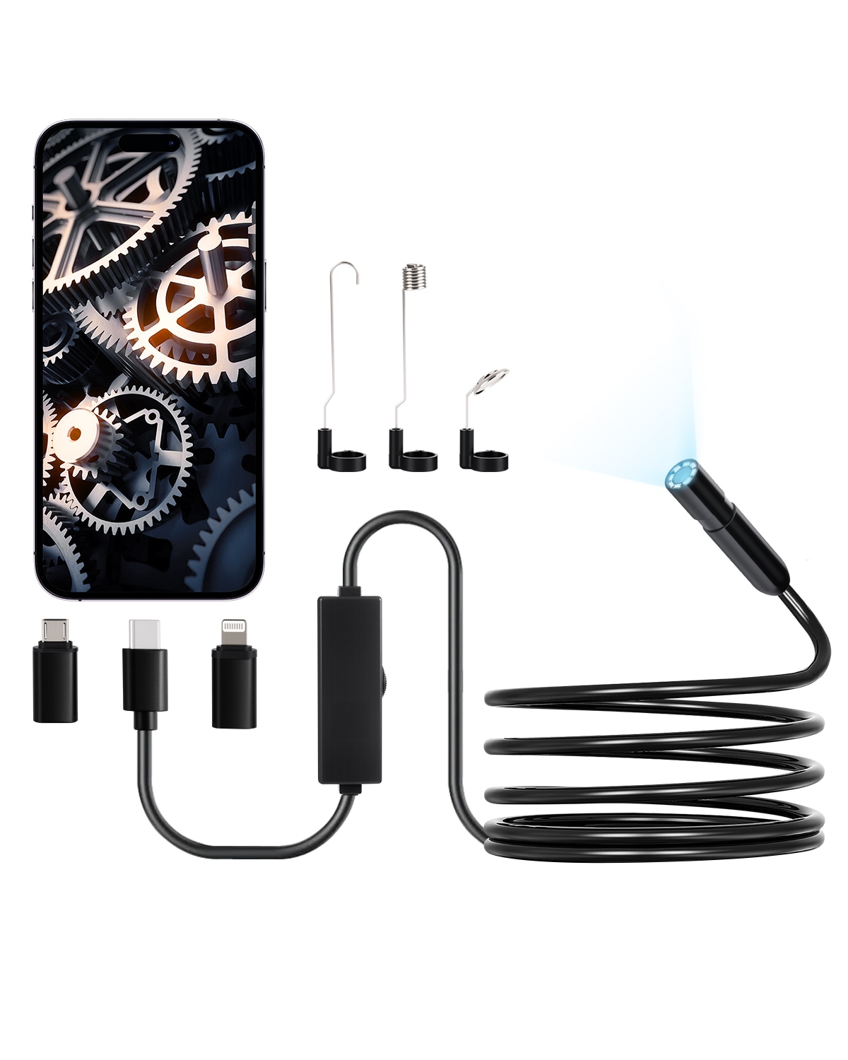 VEVOR Endoscope Camera with Light 1920P HD Borescope for Android and IOS 8 LED Lights Inspection Camera with 10FT Semi-Rigid Cable  2X Zoom  IP67 Waterproof Snake Scope Camera for Auto  Plumbing