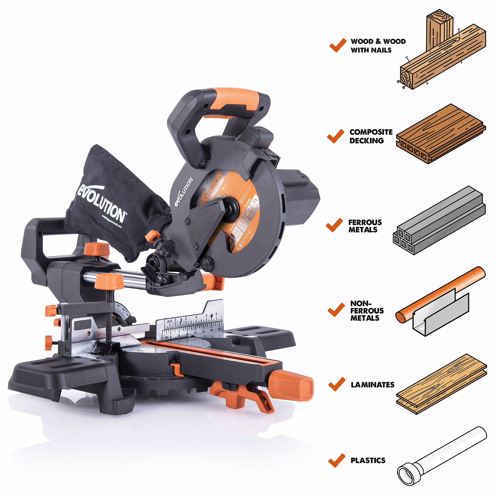 Evolution R185SMS+ 7-1/4-in 10-Amp Single Bevel Sliding Compound Corded Miter Saw with Laser Guide R185SMS+ Sansujyuku sansujyuku.com