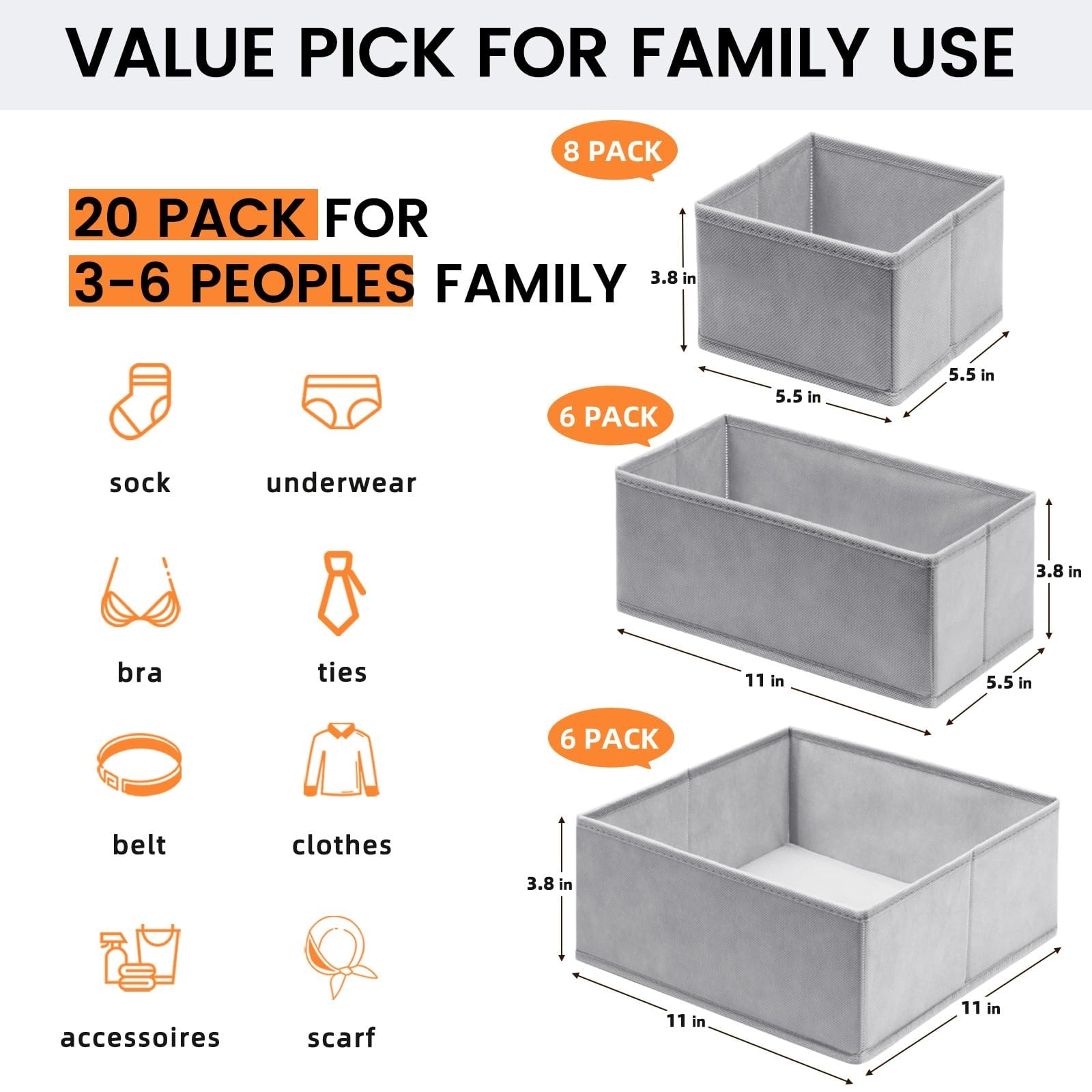 Etokfoks - 20 pack fabric drawer organizers nursery bedroom clothes dresser bins non woven close...