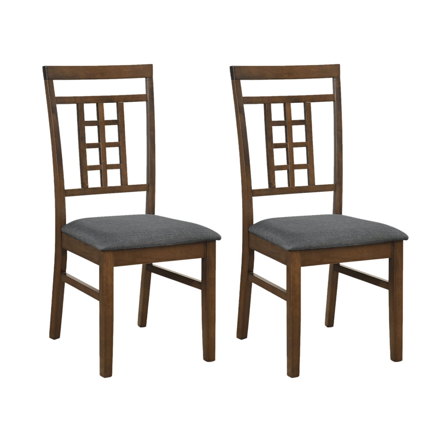 Slickblue - Set of 2 Brown and Gray Farmhouse Dining Chairs with Lattice Back and Linen Fabric Up...