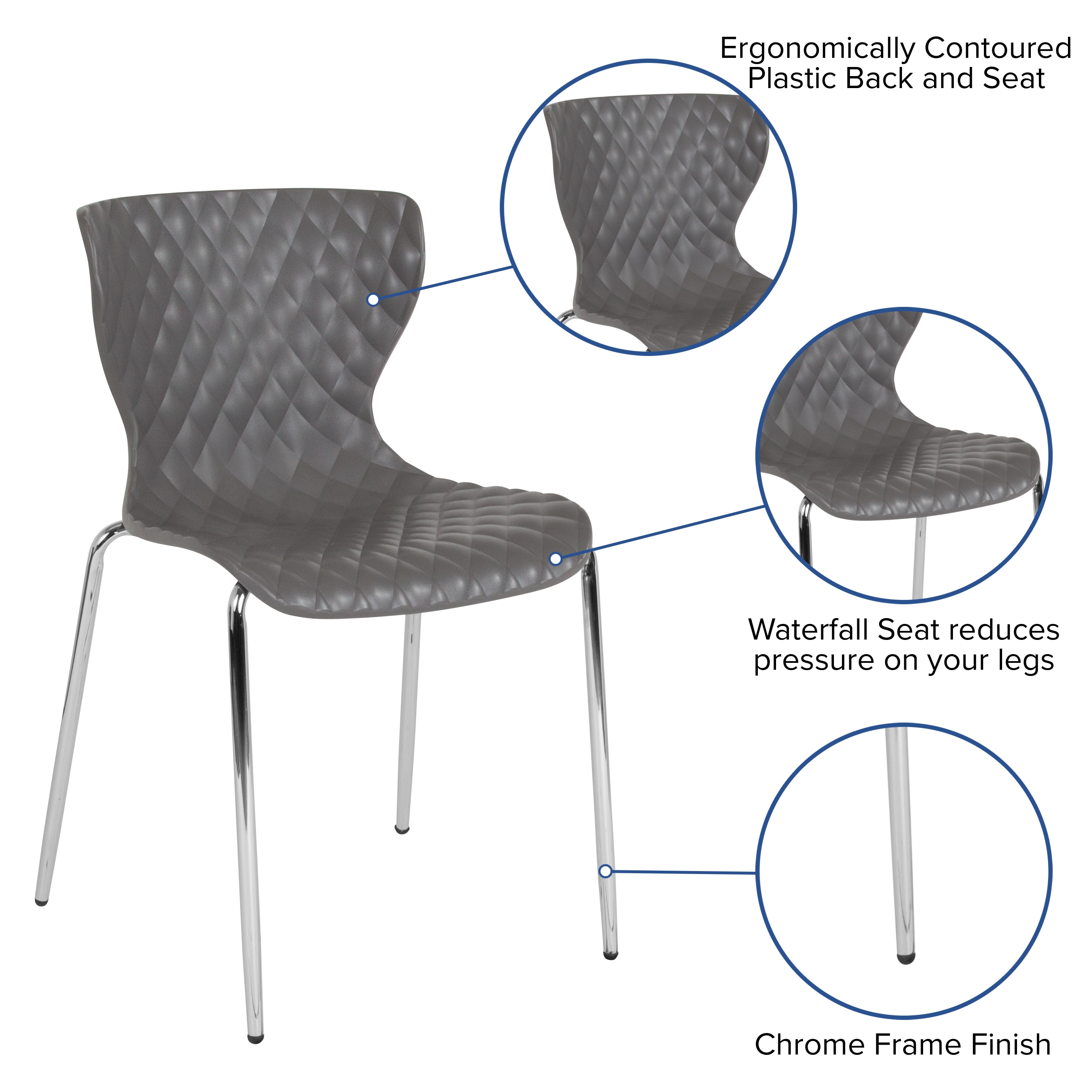 Quilted Diamond Gray Plastic Stackable Modern Chair