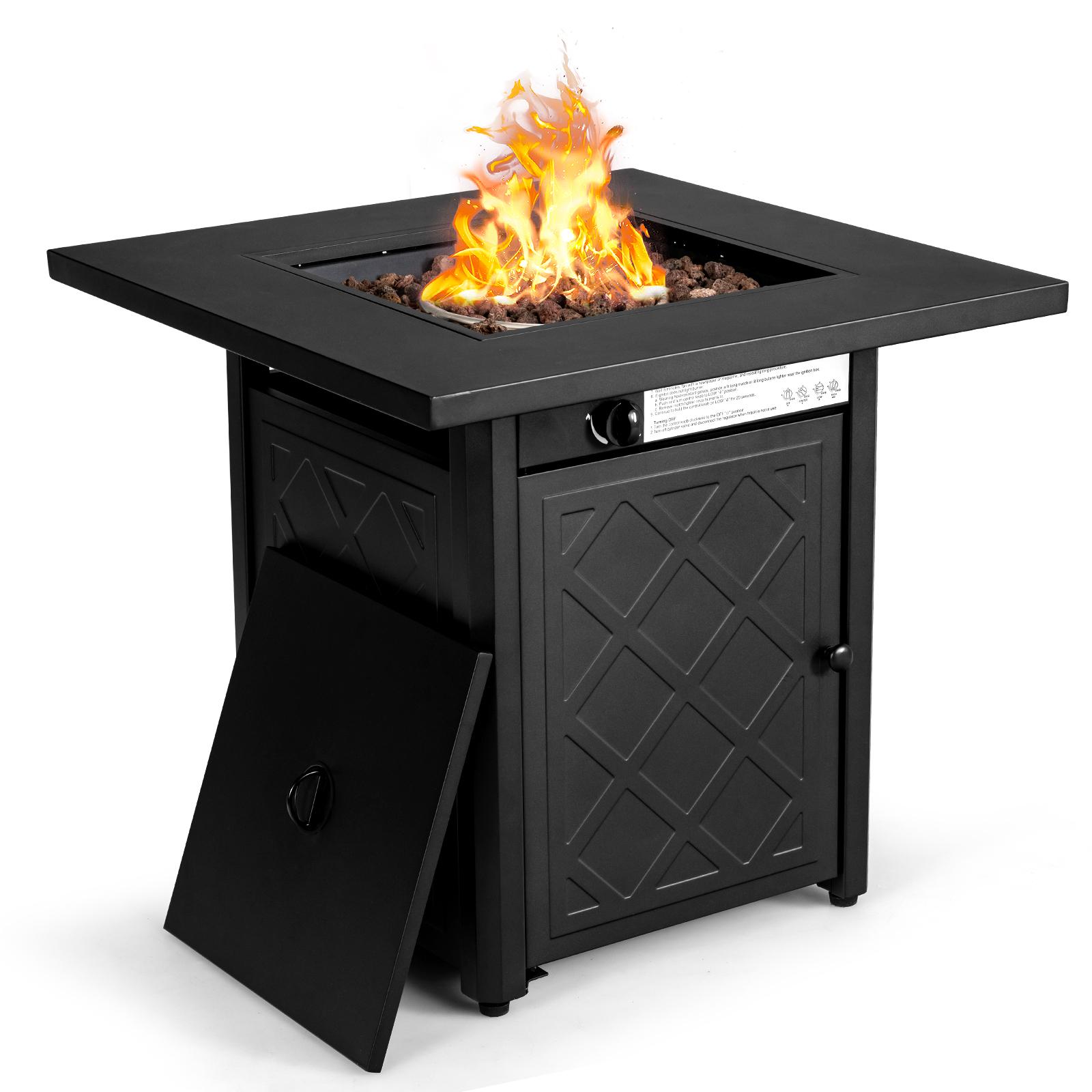 Gas Fire Pit Table 28-in W Black Portable Steel Square Tabletop Propane Gas Fire Pit Table Stainless Steel | - BABOOM BOM-211US-BK-CO