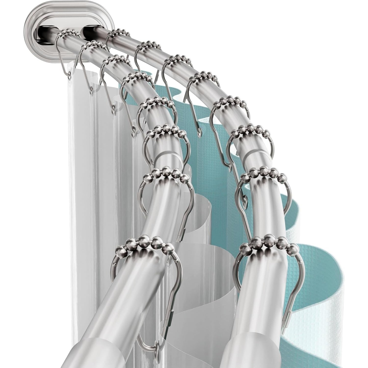 Paradigms Interiors Satin Nickel Double Curved Shower Curtain Rod No Drill Adjustable Tension 50 to 72 Inches Rustproof Aluminum Extra Shower Space