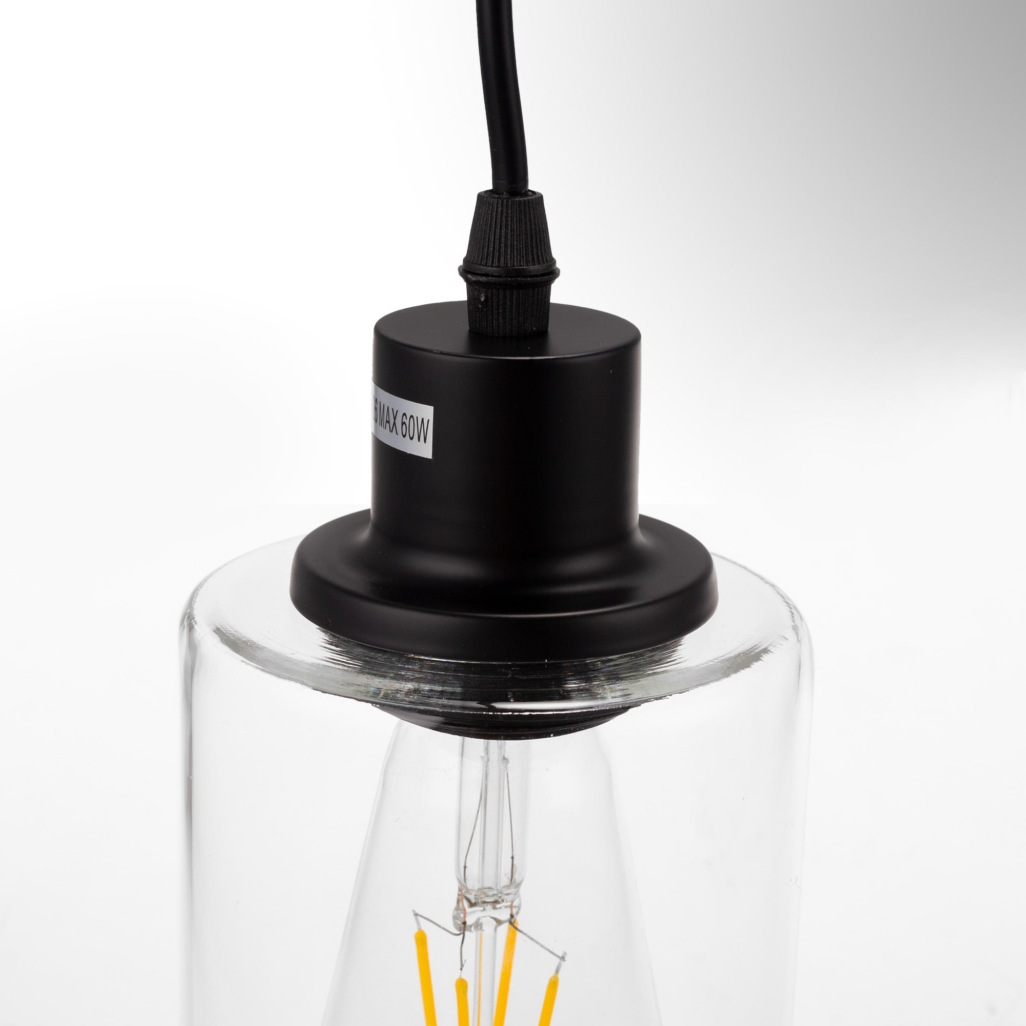 YANSUN Black Mid-century Clear Glass Cylinder LED Mini Hanging Pendant ...